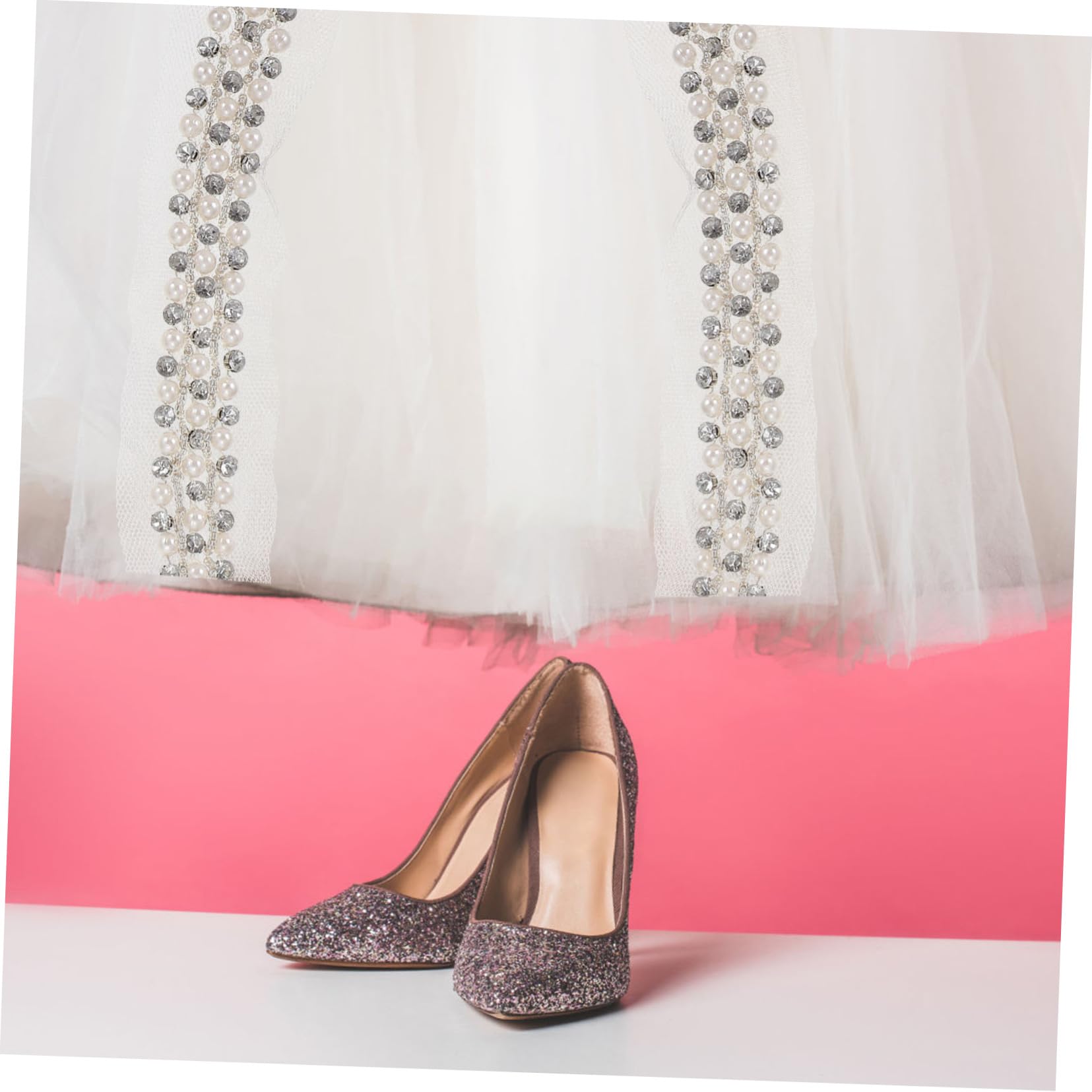 Operitacx 4piezas Cinta De Encaje De Perlas Brillantes Ribete Decorativo Para Ropa y Manualidades Para Bodas y Proyectos De Costura