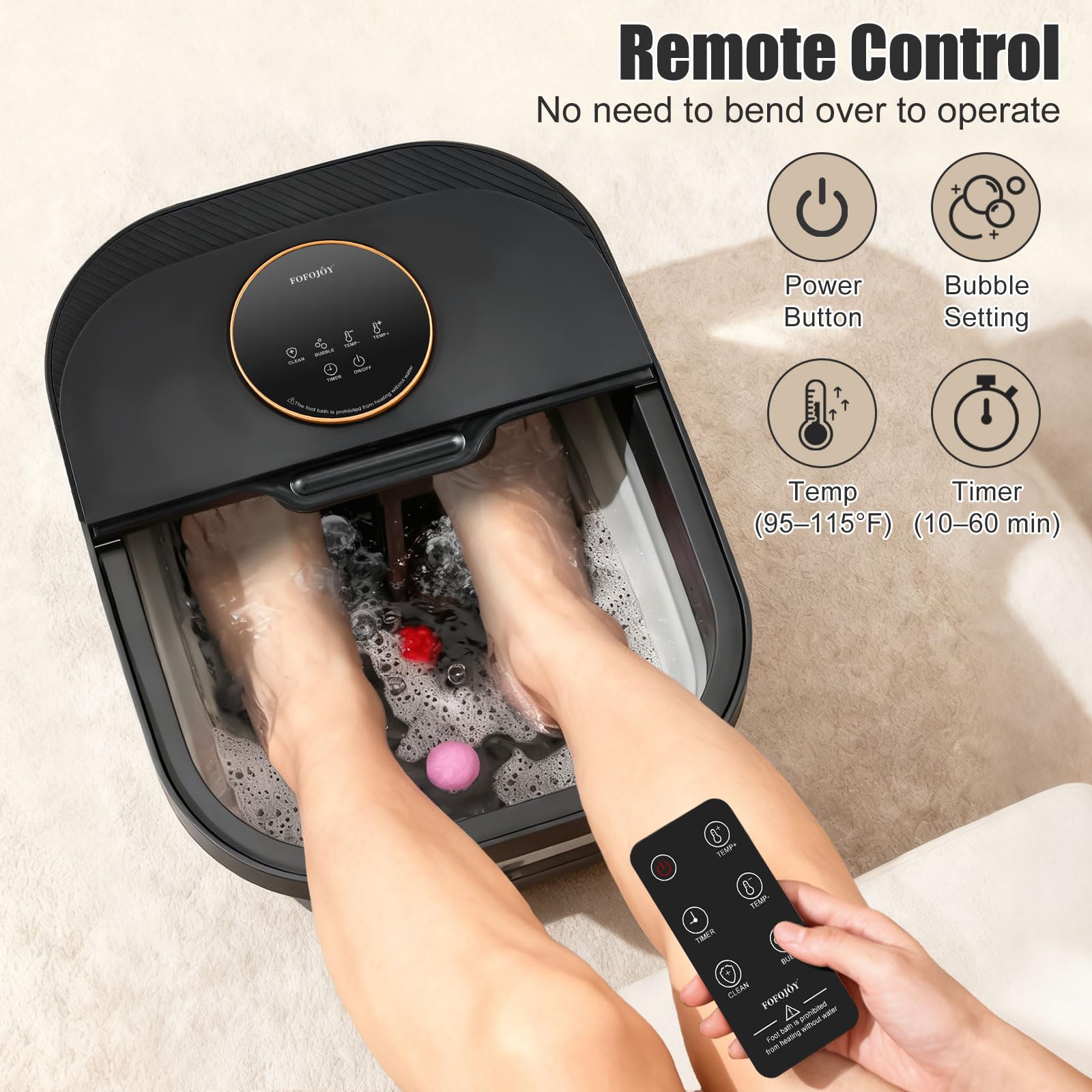 Baño de spa plegable para pies con calor y masajeador, burbujas, control de temperatura, control remoto, pantalla táctil, piedra pómez, spa de pies de pedicura para relajación, regalo para mujeres y