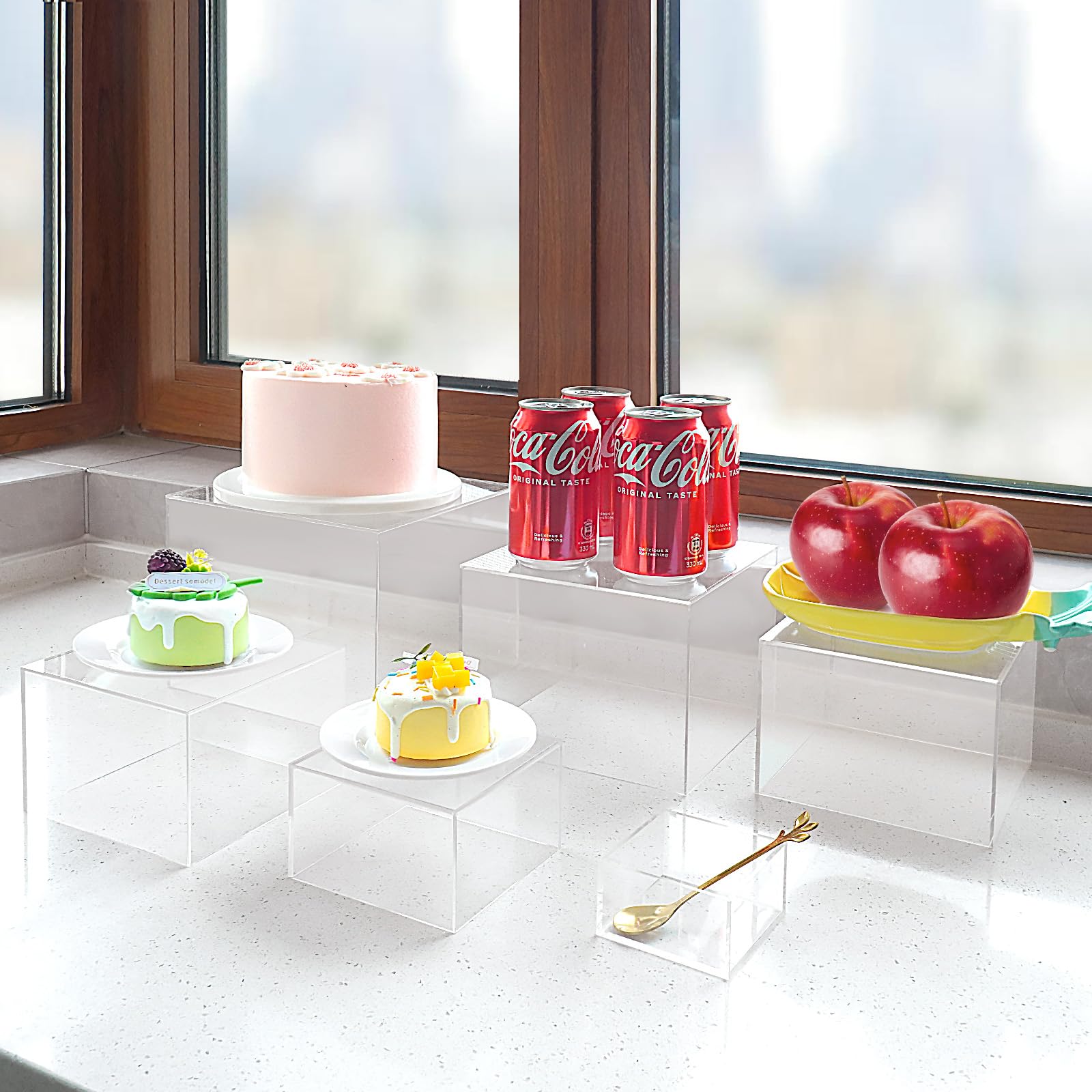 6 elevadores y soportes transparentes para bufé, elevadores de alimentos acrílicos para mesa de buffet, soportes de exhibición de acrílico para fiestas de boda, exhibición de alimentos