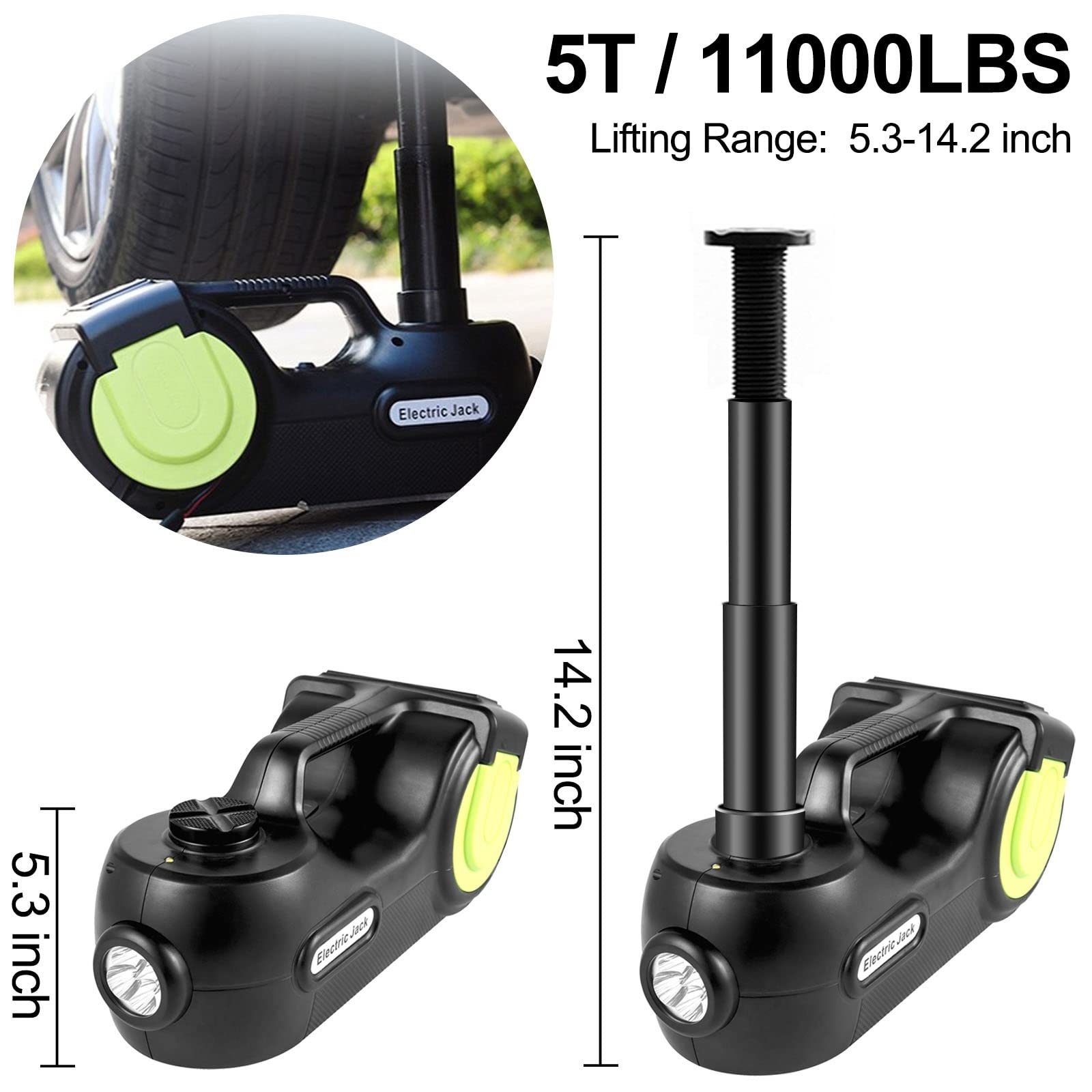 5 Ton 12V elektryczny podnośnik samochodowy zestaw + klucz udarowy LED Light przenośny podnośnik hydrauliczny 13.5-36 CM podnoszenie opon narzędzie do naprawy samochodu