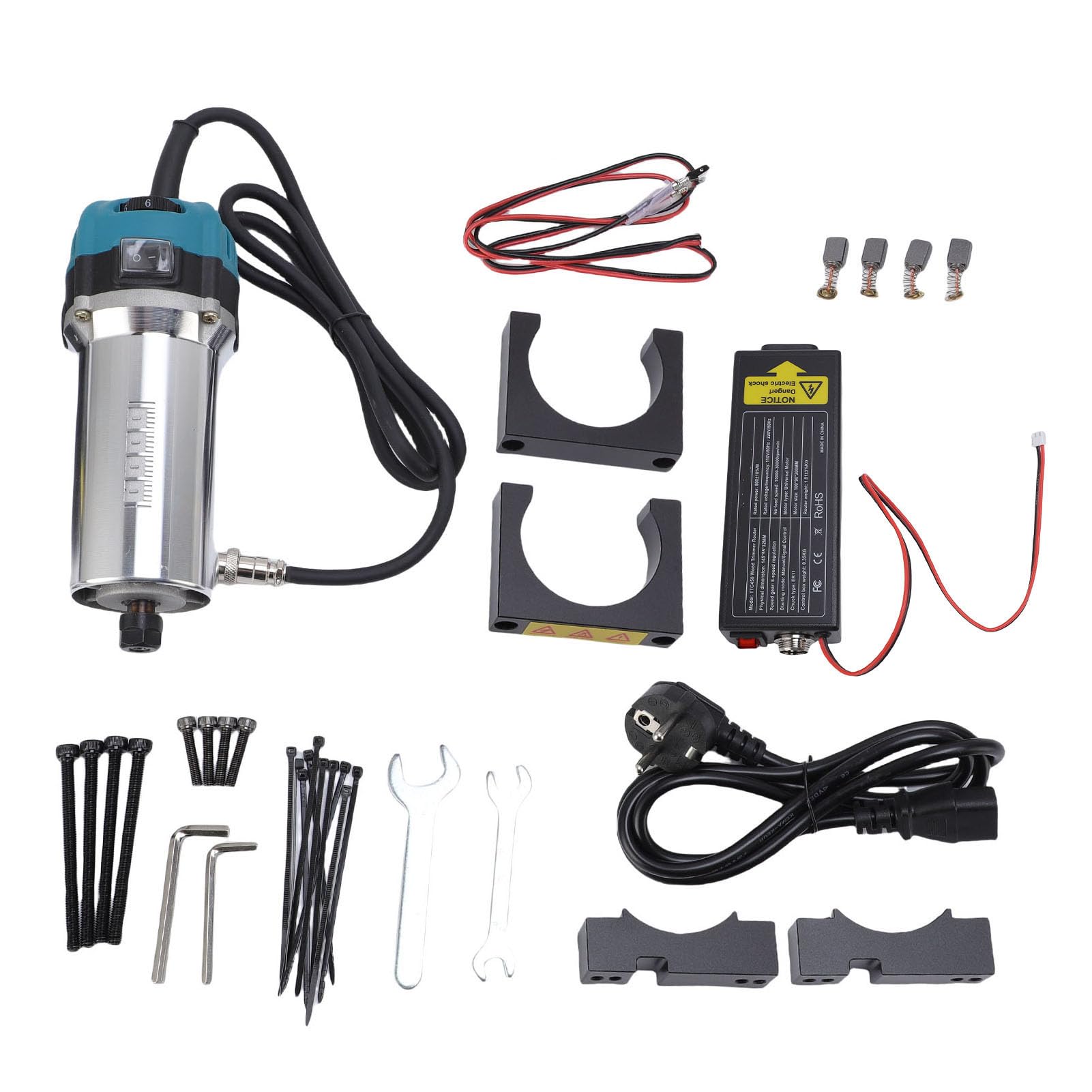 Eujgoov Kit Mandrino Palm Router 800 W 30000 Giri/min a 6 velocità da 1/4 | Taglierina per Legno, Motore Senza Spazzole, ABS e Lega di Alluminio, Utilizzo in Mobili, Compatibile ER11, Taglierine da