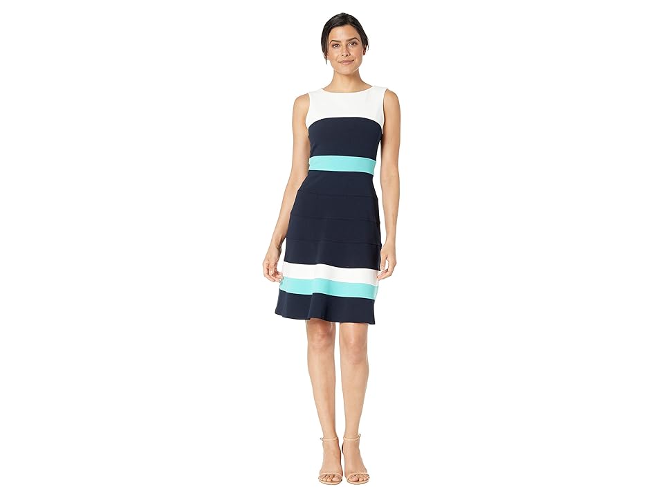 

Tommy Hilfiger Color Block Swing Dress (Ivory/Sky Captain/Waterfall) Women's Clothing, Multi