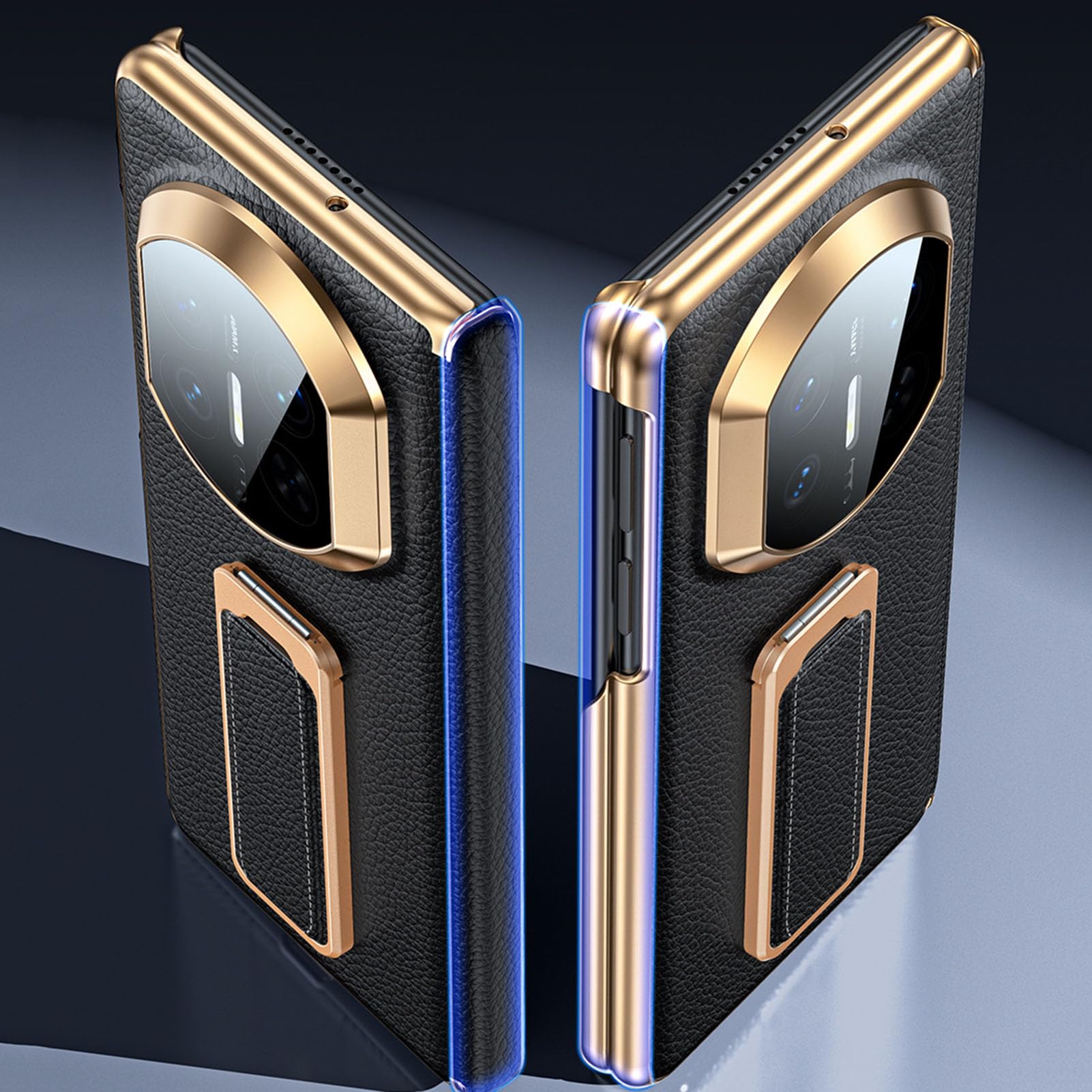 Etui biznesowe do Huawei Mate X7, powłoka z prawdziwej skóry, mała podpórka, osłona obiektywu, zawias, osłona, zielona, Mate X7