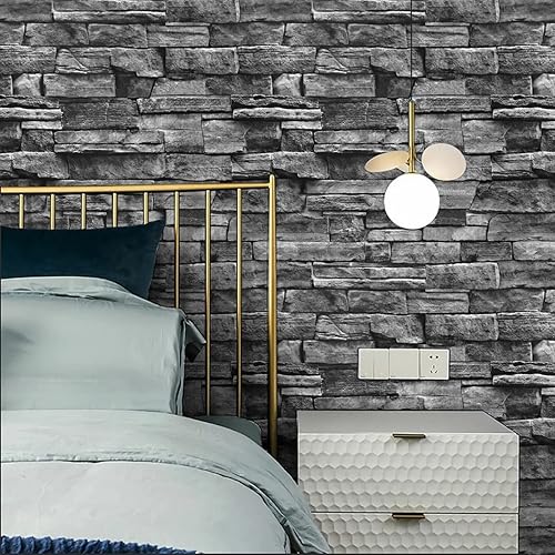 Miniatura 4 de Jeweluck Papel Tapiz de Ladrillo Gris Despegar y Pegar Papel Tapiz 17.7 pulgadas×118.1 pulgadas Piedra Falsa Papel Tapiz Autoadhesivo Salpicadero de
