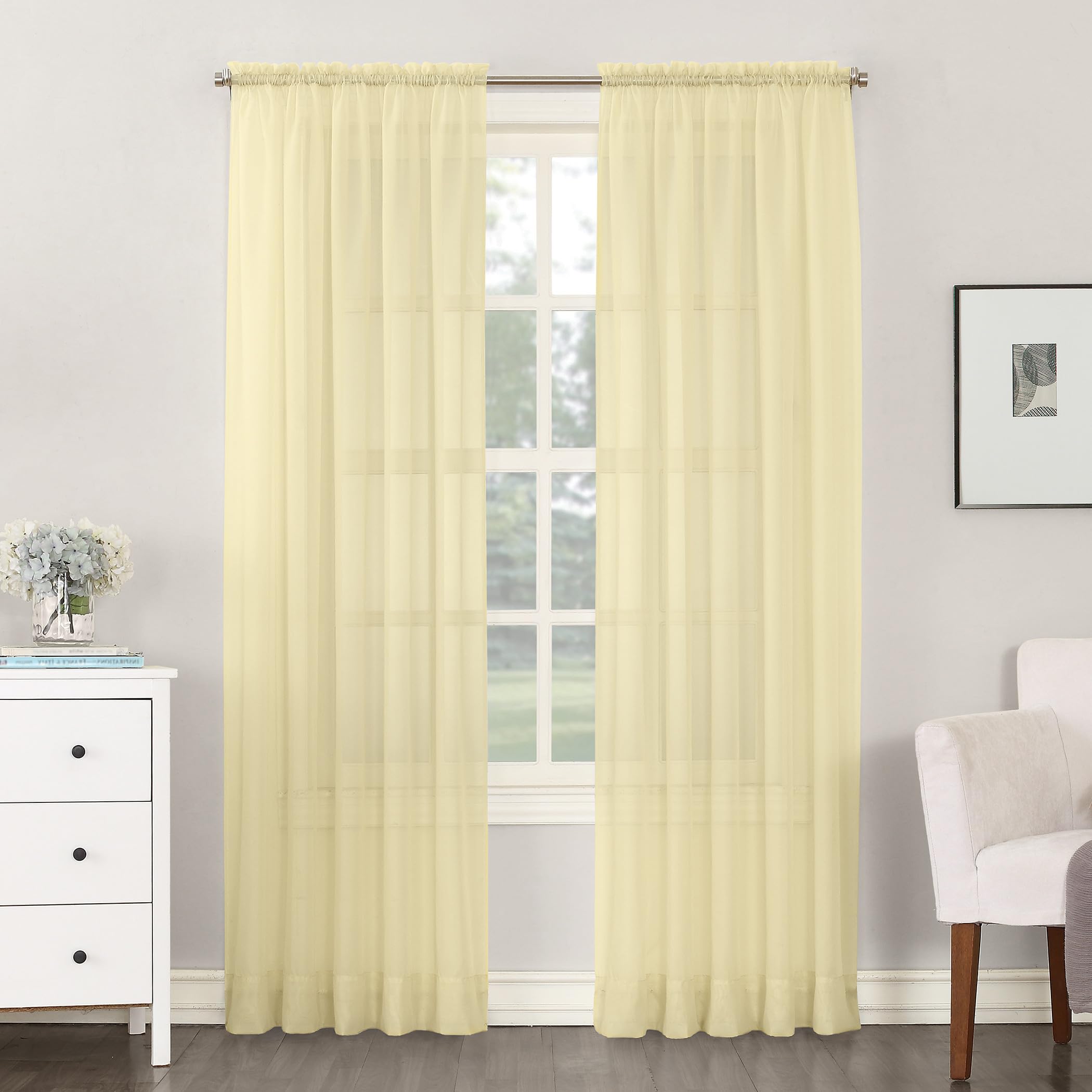 No. 918 53566 Emily Sheer Voile Rod Pocket Curtain Panel, 59" x 84", Yellow