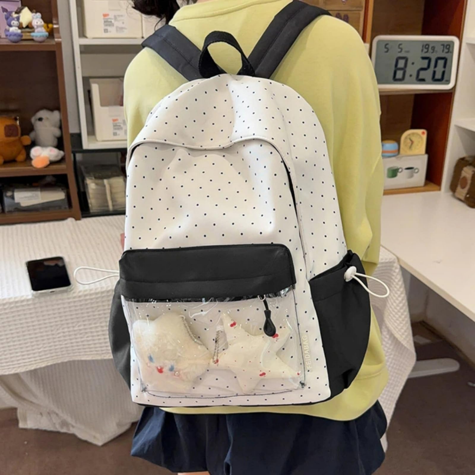 Zaino Polka DOT Contrasto ITA Zaino, Carino Grande capacità Borsa Leggera Scolastica per Ragazze Uso Giornaliero di Viaggio-pink-40x31x14cm