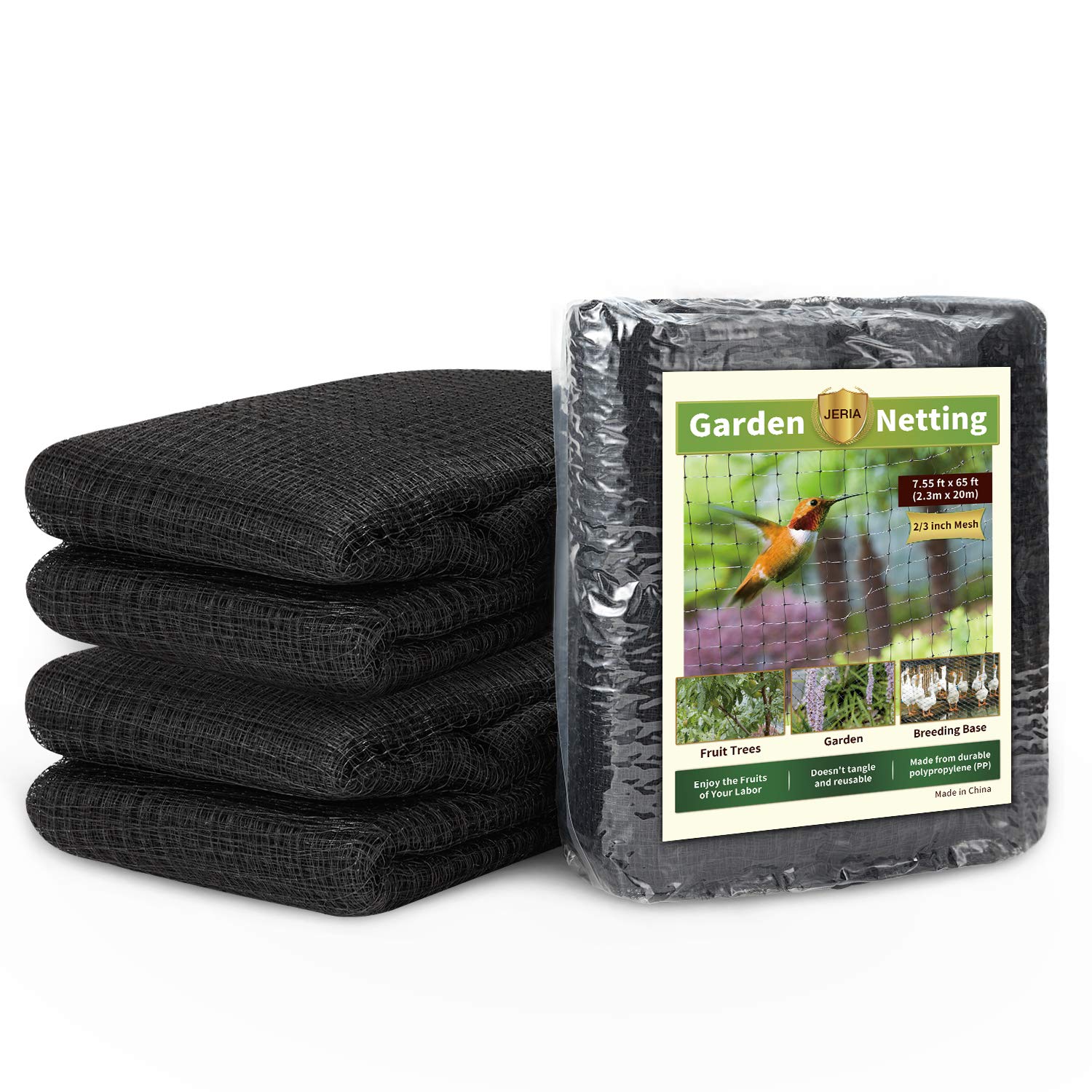 JERIA 7.55 x 65 feet Garden Netting, Extra Strong Bird Netting, Protect Plants and Fruit Trees, Doesn't Tangle and Reusable, Lasting Protection Against Birds, Deer and Other Pests