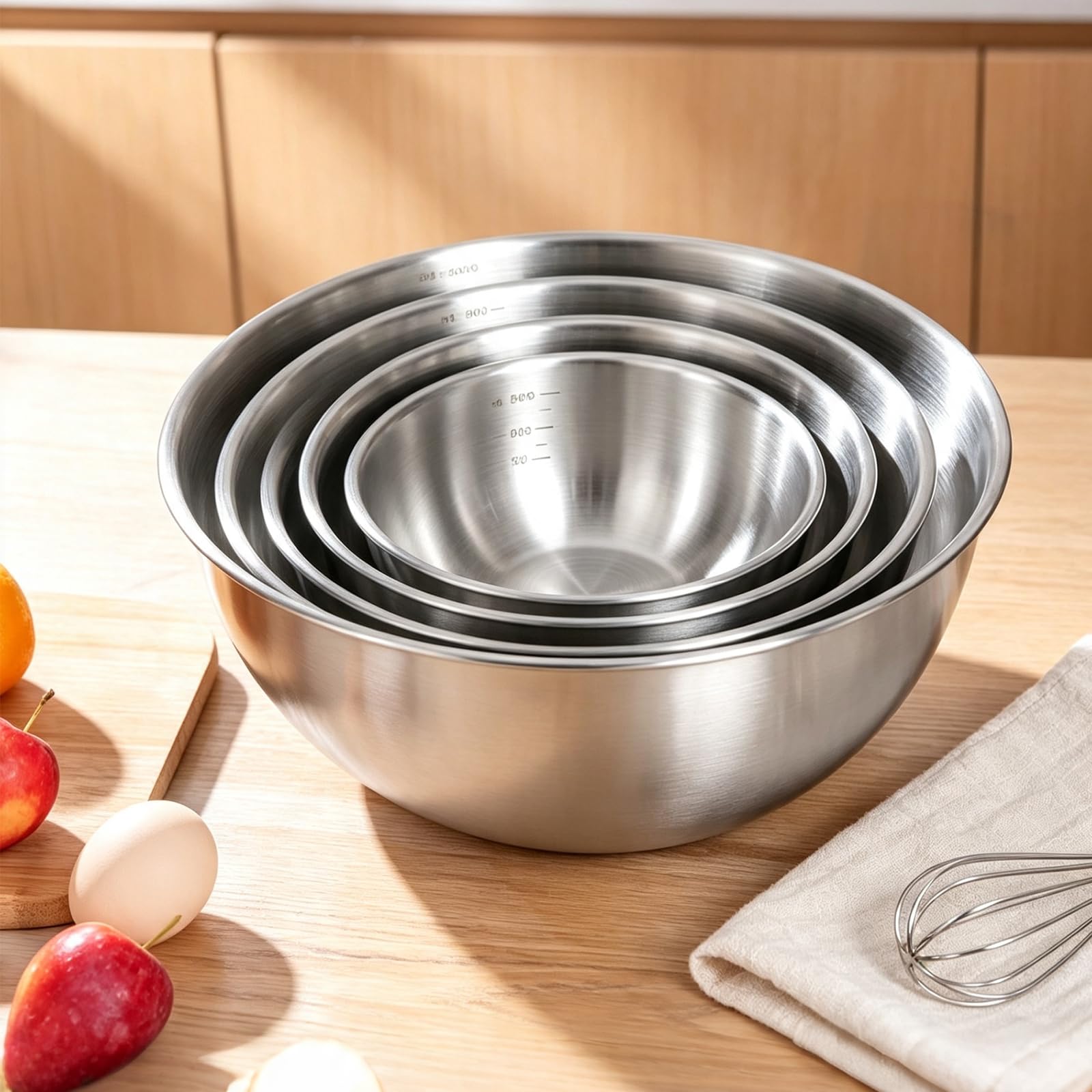 Set di ciotole per mescolare in acciaio inox, 5 pezzi, insalatiere in 5 misure (0,7-4 L), ciotole impilabili in acciaio inox, lavabili in lavastoviglie, per mescolare e servire