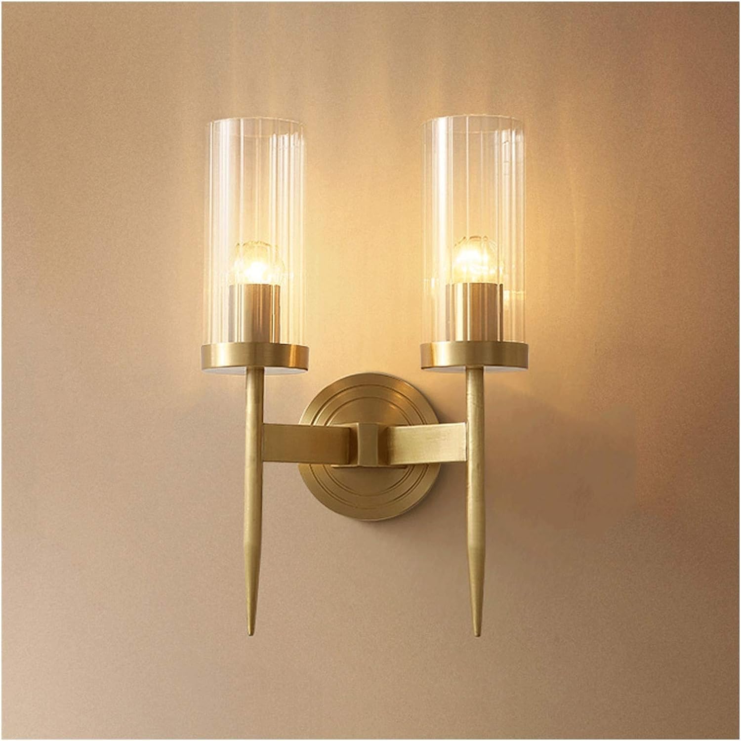 ASerZenith Simple Light Luxury All Copper Wall Lamp 2-Light Wall Sconce Lighting Indoor Wall-Mounted Lighting Fixture Lamps Compatible With Bedroom Living Room Aisle Wall Sconces(Double Head(2Pack))
