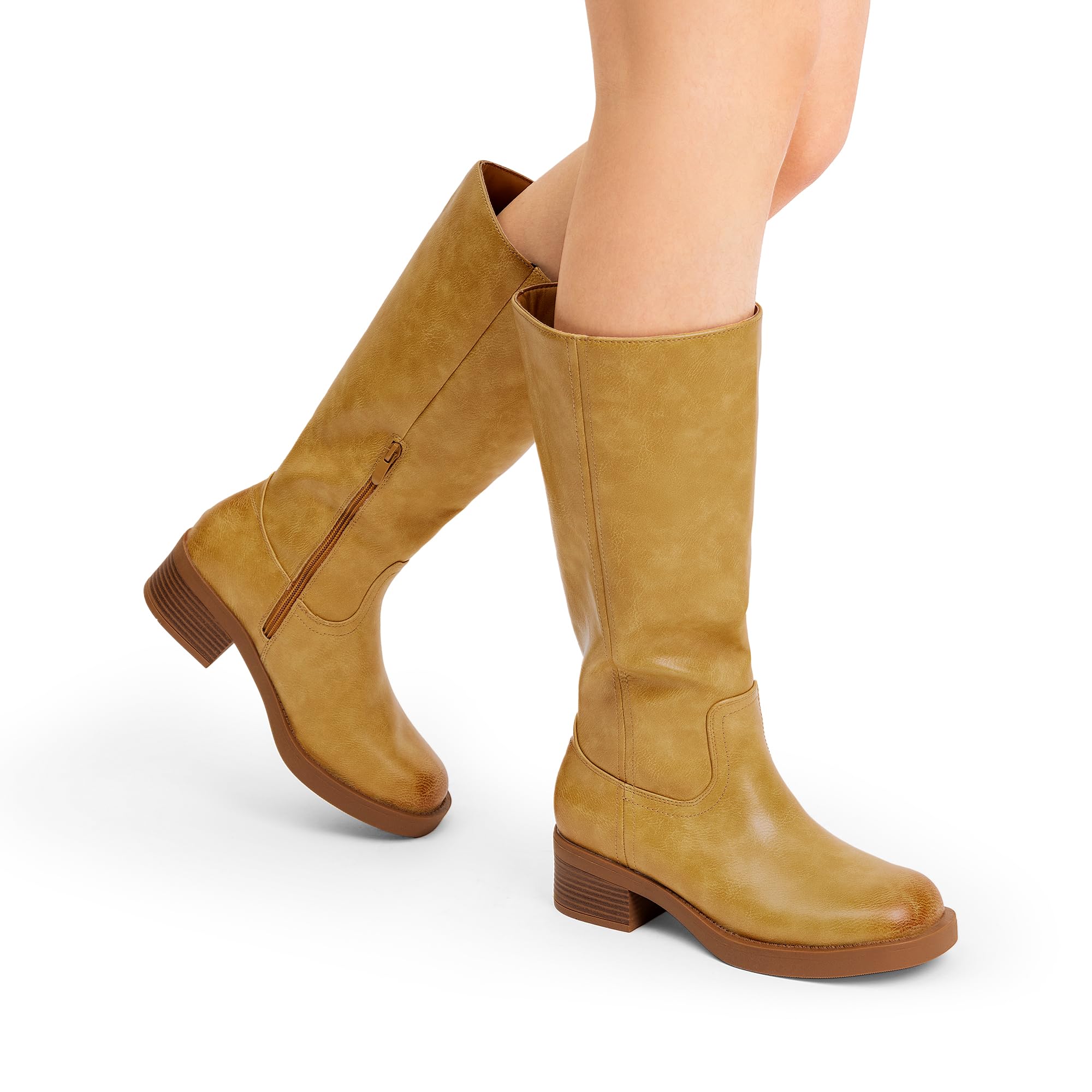 DREAM PAIRS Damskie buty do jazdy konnej z kwadratowymi noskami, ŻÓŁTY