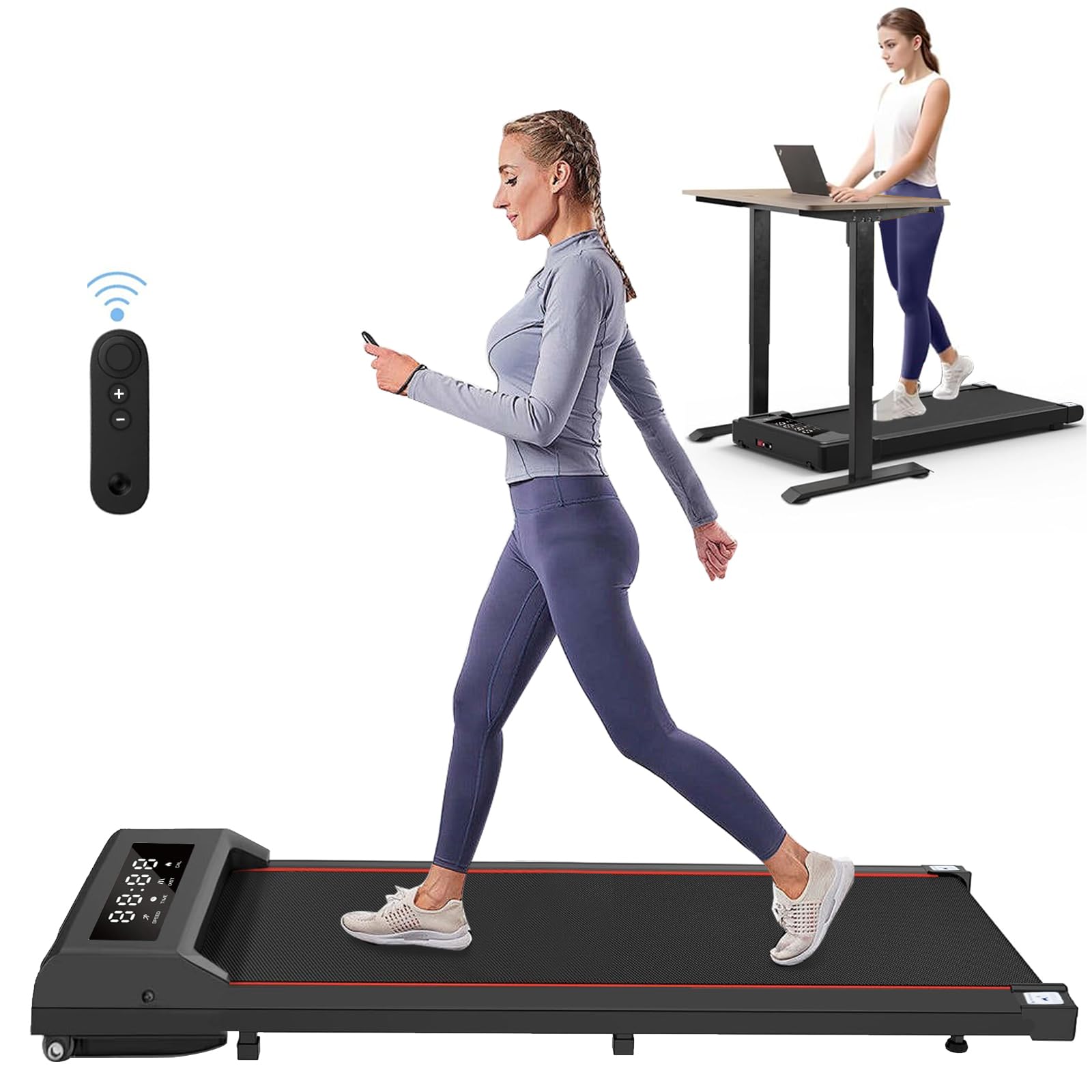 YoawlltyWalking Pad,Under Desk Treadmill,Walking Mat for Home,Portable Walking Pad Treadmill Running Device for Home and Office Remote Control in LED Display