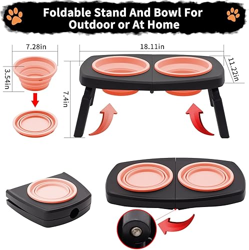 Miniatura 4 de Cuencos elevados para perros grandes, mascotas medianas, plegables, 2 cuencos elevados para comida para perros con soporte de 3 alturas ajustables
