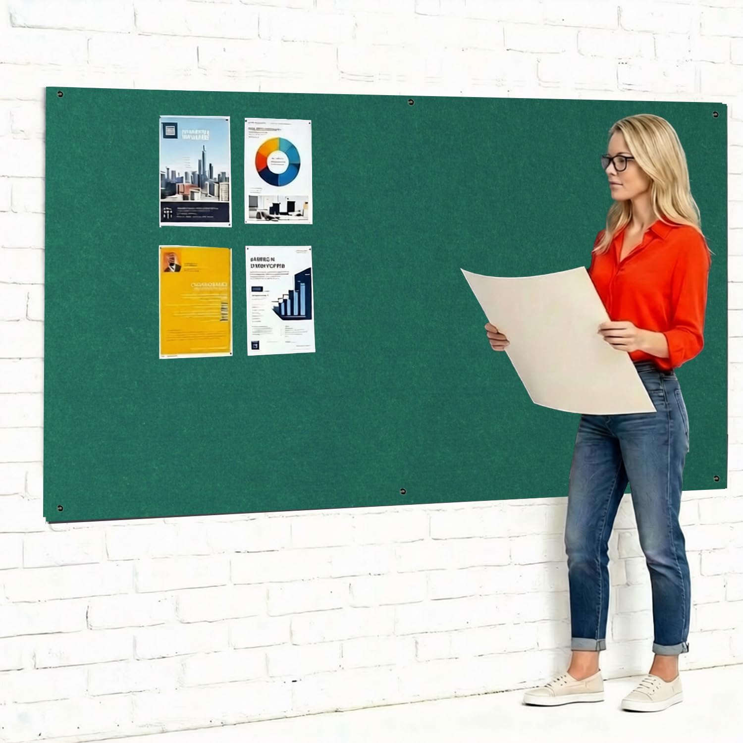 Frameless Fire-Retardant Green Noticeboard, 120 x 180 cm, Large Display Message Pinboard, Recycled, Wall-Mounted - 12 Colours to Choose from - Ideal for Office, Classroom โ image 1
