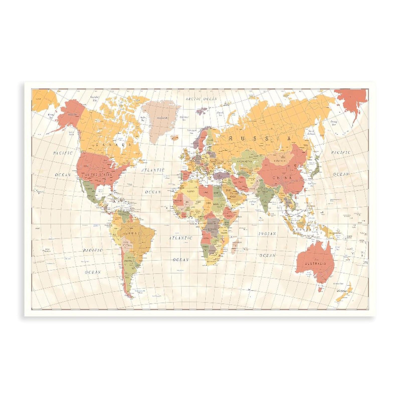 Qnvjqkdsi Unframe World Map Vintage Art (1) Canvas Poster Bedroom Decor Landscape Office Room Decor Gift 24" L X 36" W