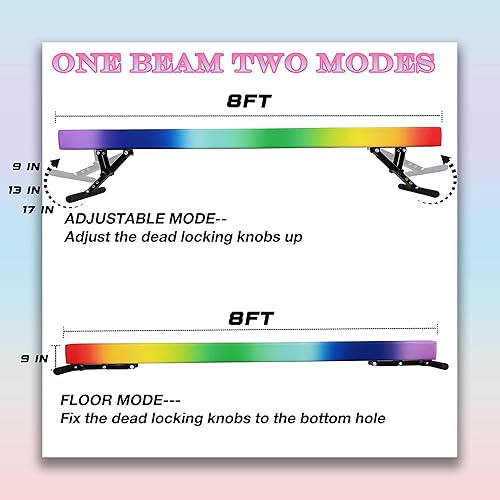 Miniatura 3 de Viga de equilibrio ajustable para niños, haz de gimnasia de 8 pies, haz de piso alto e inferior para centro de gimnasia, equipo de gimnasia para