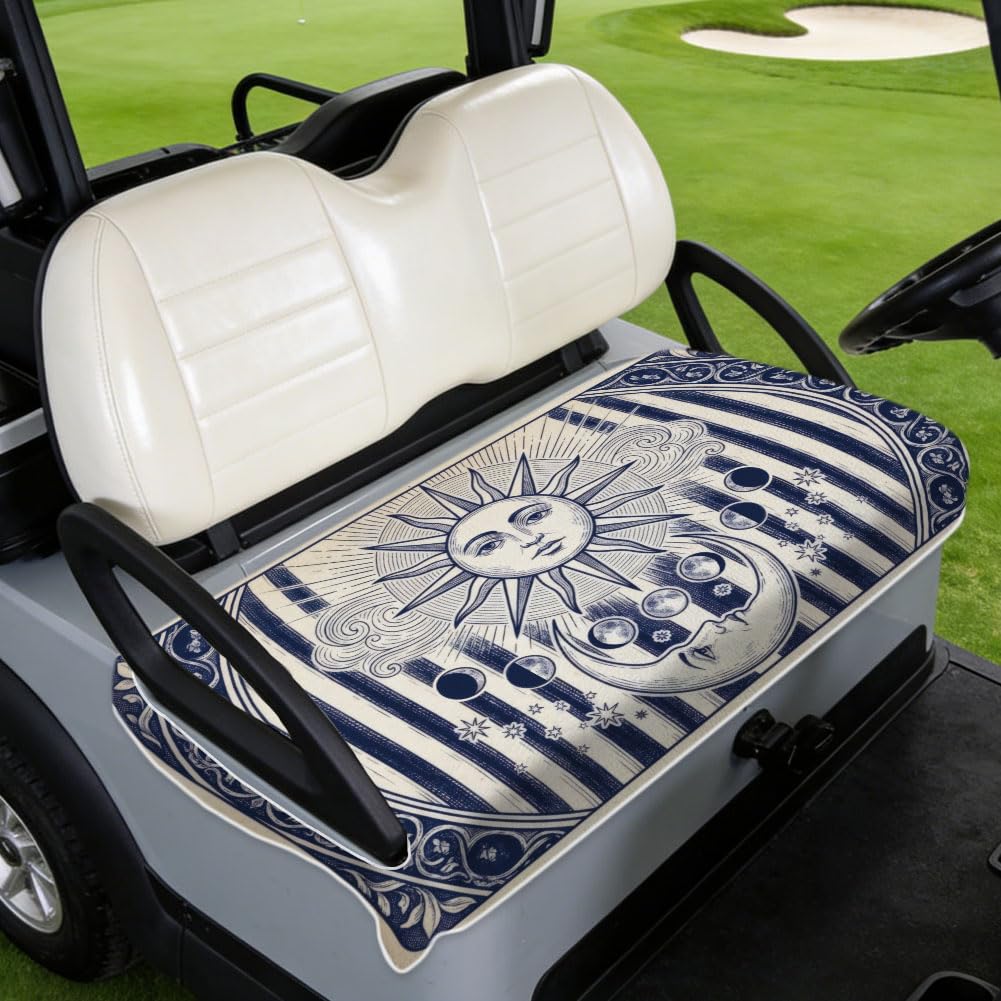 TNKBREEZE Sun Moon Golf Cart Seat Covers Replacement Protector Cover Blanket Blue Stripes Seat Towel Fibre Non-Slip Universal Fit for 2-Seat Golf Carts 130×78.5cm(51×31inch)