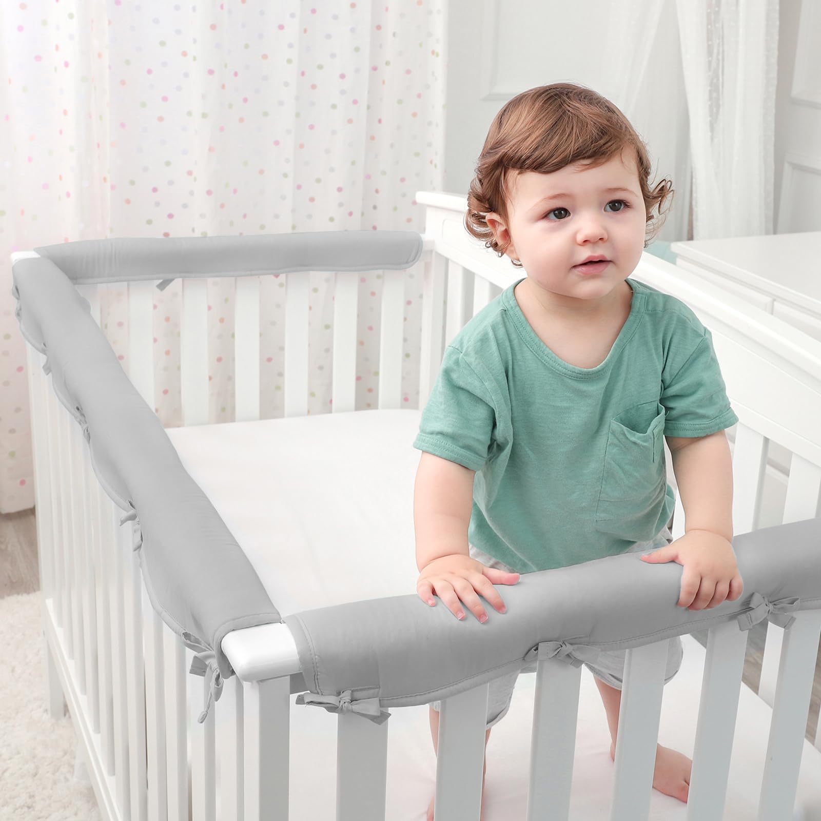 SZRUNZHU 3pcs New Teething Edge Crib Rail Cover&Corner Guard (1 Long 2 Short Gray)