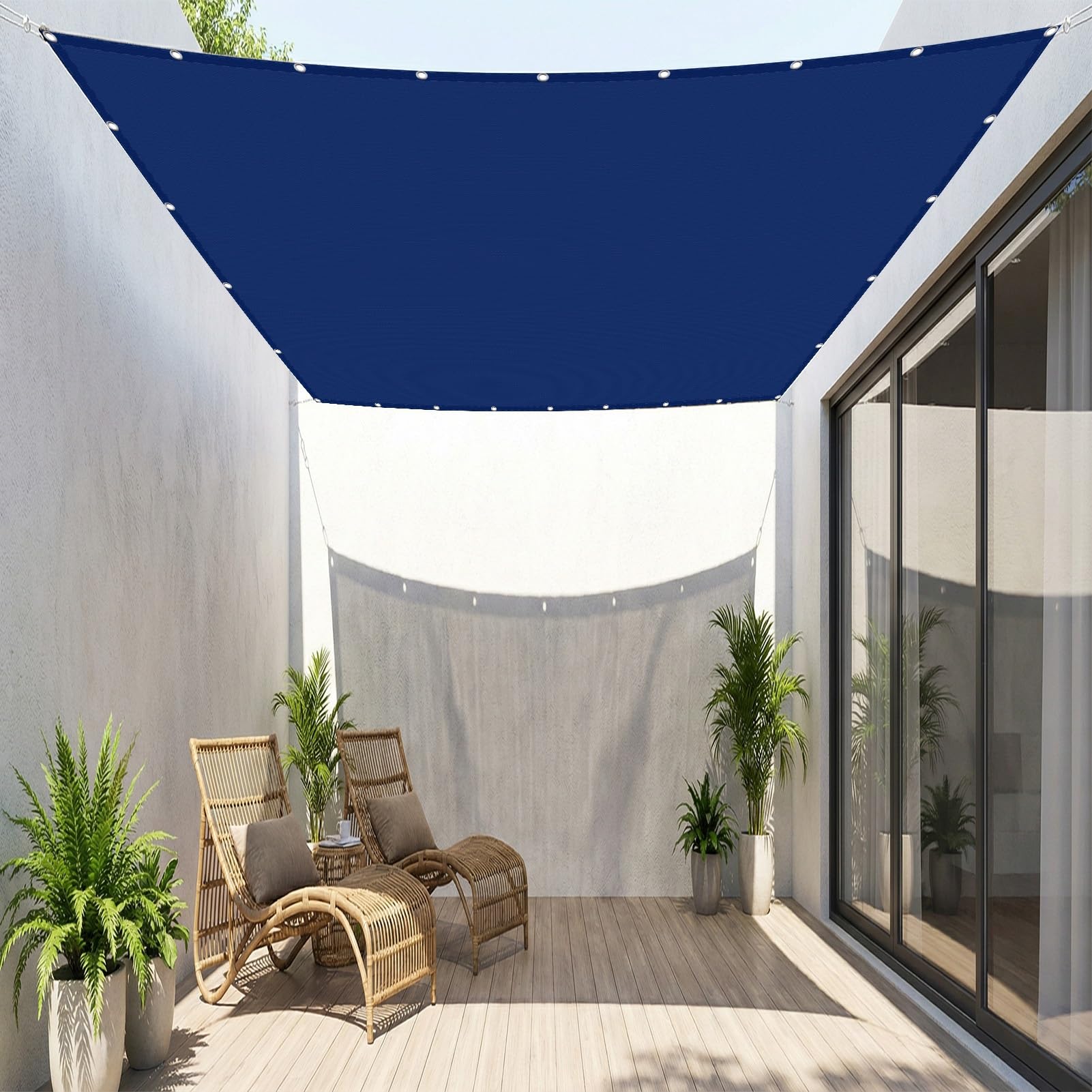 Sun Shade Sail 3 x 6.5 m Waterproof 95% UV Block Sunscreen Awning Canopy Privacy Protection Sun Shades for Party Pergola Balcony, Navy Blue