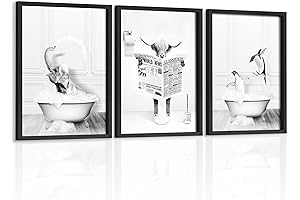 Funny Penguin Cow & Elephant Framed Bathroom Wall Art
