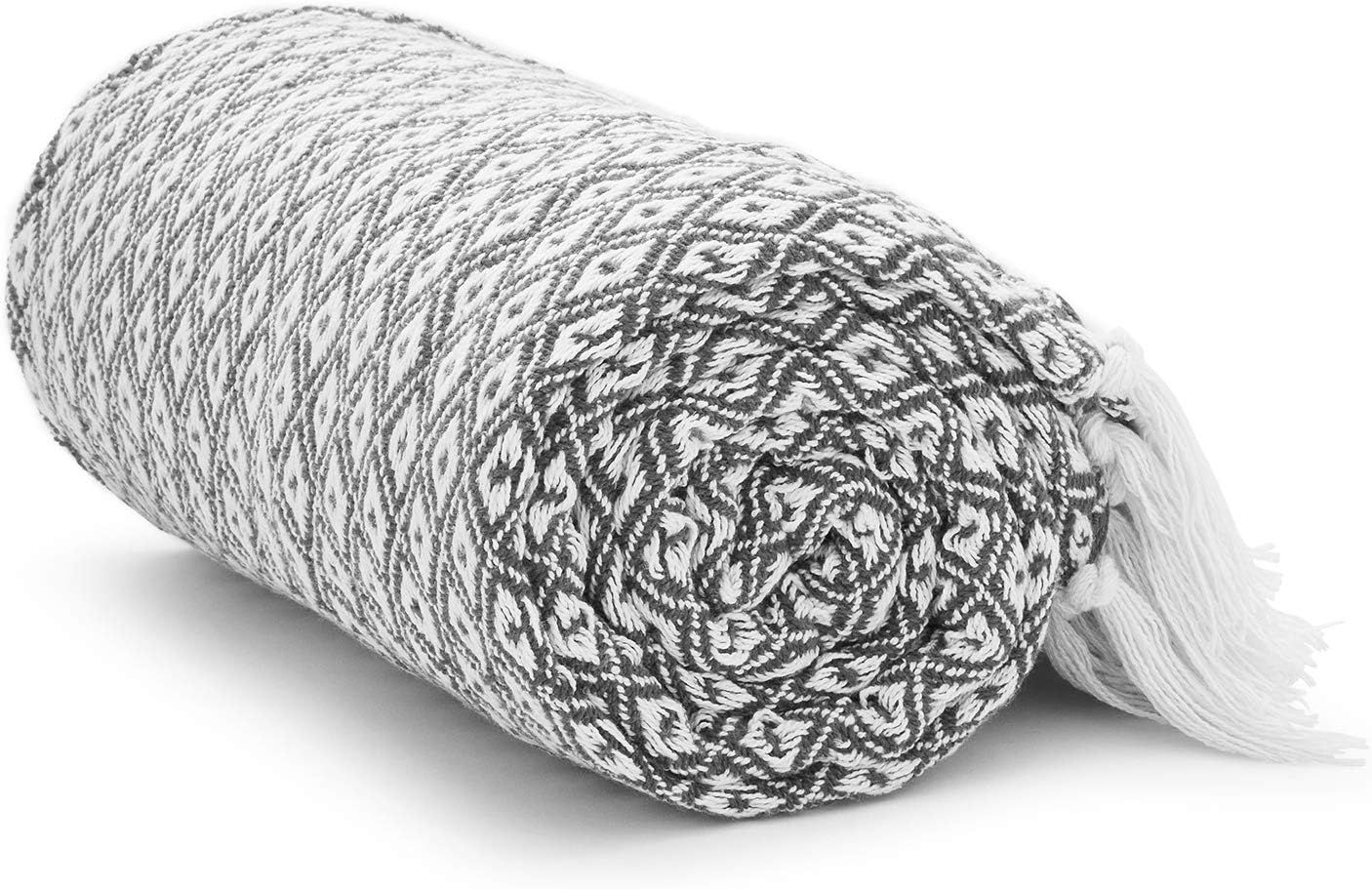 Americanflat 50x60 Throw Blanket - Soft and Breathable Cotton Throw Blanket for Couch, Bed, Chair - Decorative Blankets Perfect for Home or Outdoor Use - Cloud Grey and White Mini Diamond Design