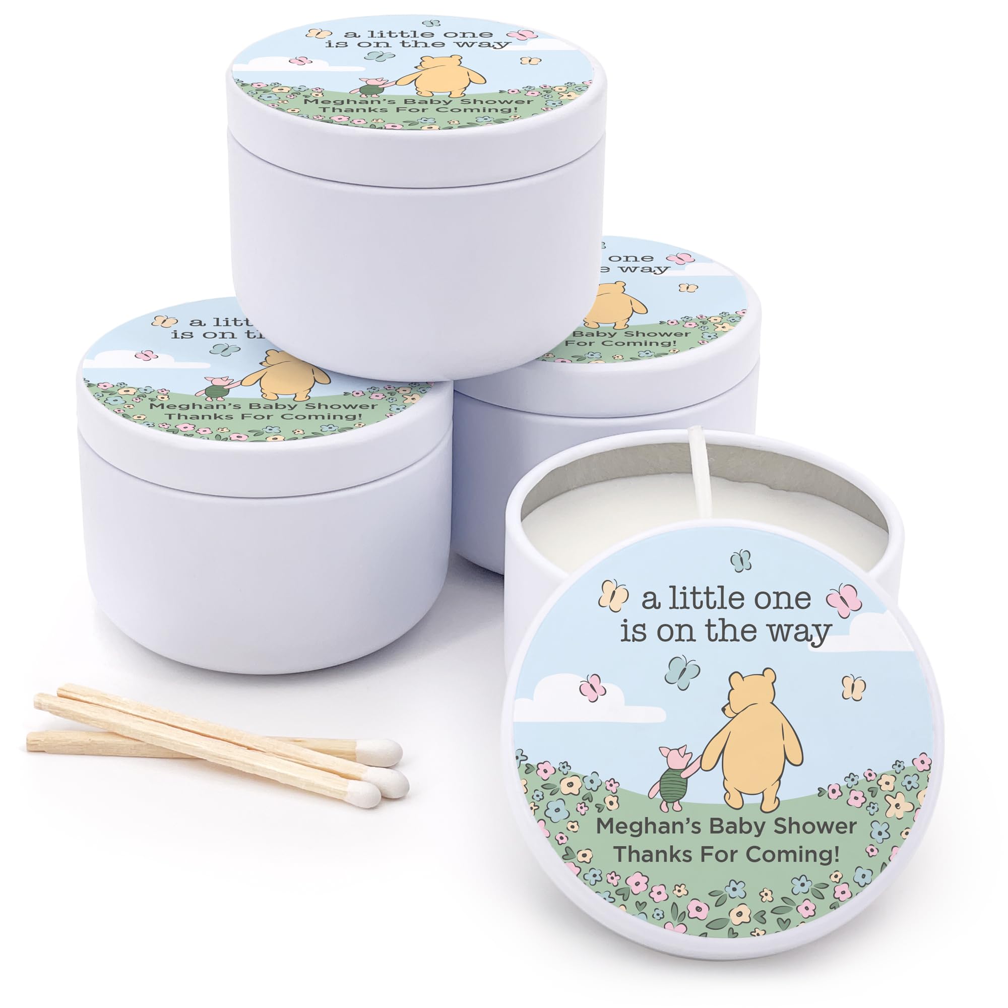 Unique Baby Shower Favors, Personalized Candles, Custom Candles, Baby Shower Ideas, Pooh, 2 oz Candle Favors (Set of 10) (White Tin)