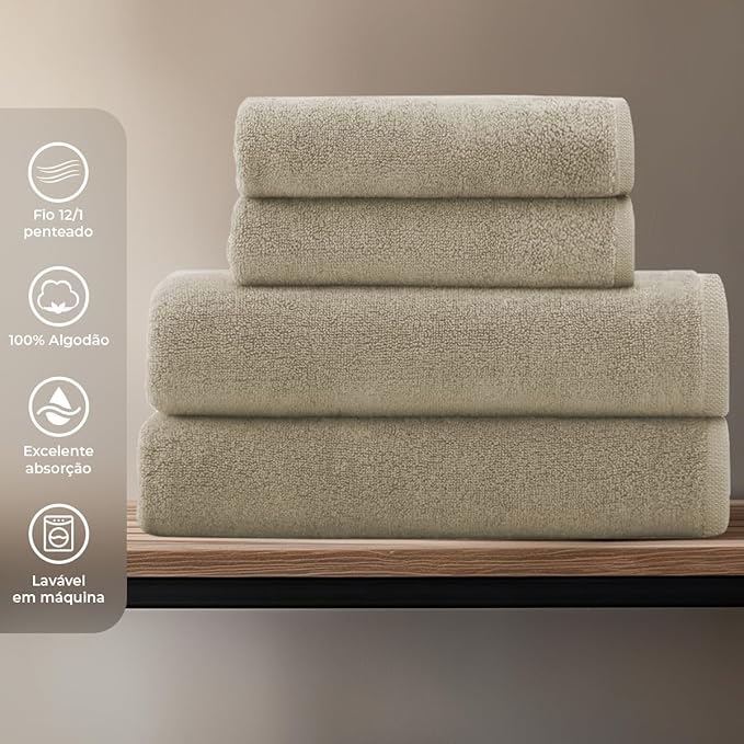 Decolab Jogo de Toalhas 100% Algodão Premium (Marrom e Bege, 4 Peças) Decolab Jogo de Toalhas 100% Algodão Premium (Marrom e Bege, 4 Peças)