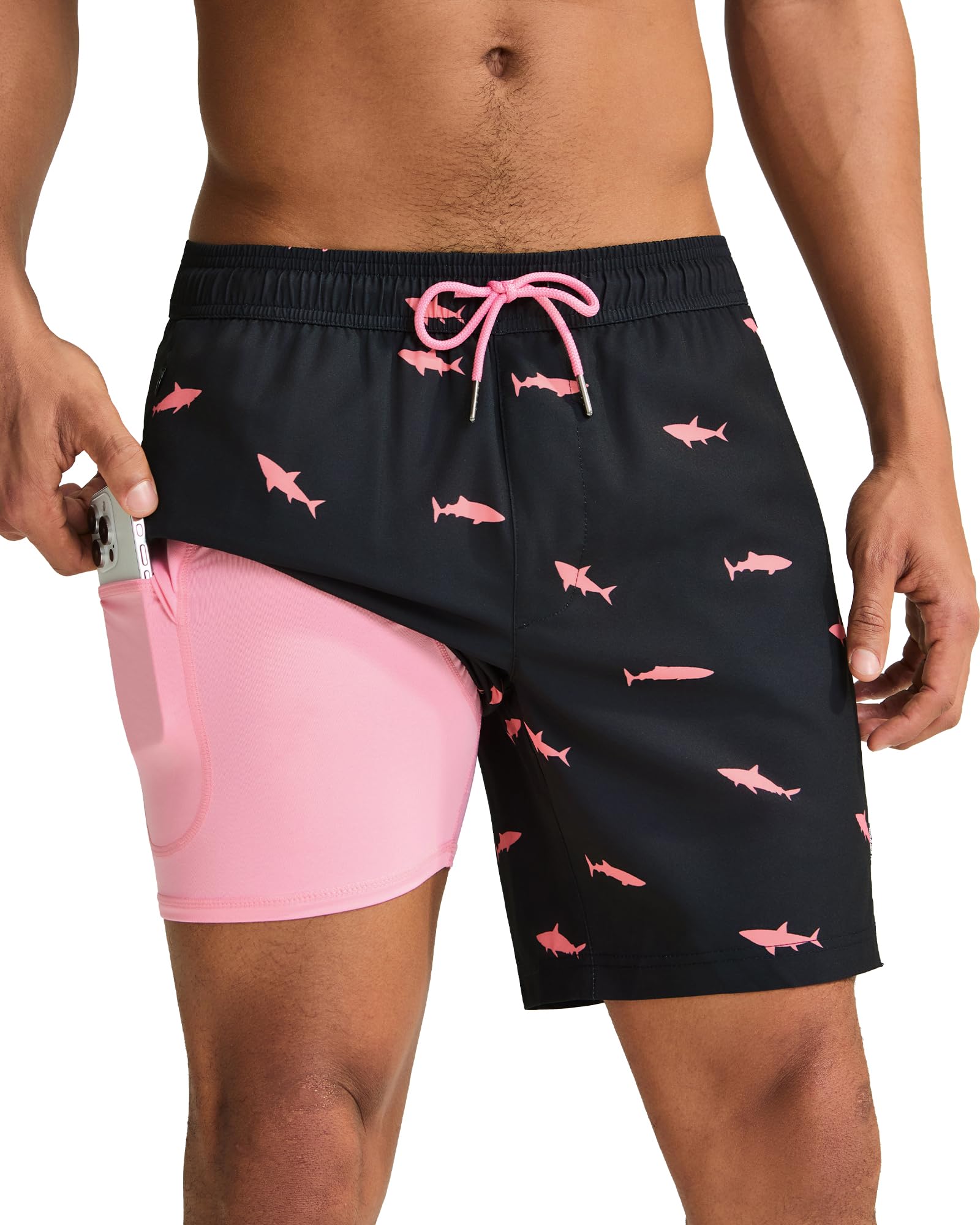 2 in 1 Mens Swim Trunks 7 Inch Swim Shorts Swim Suits Board Shorts