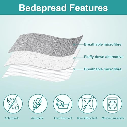 Vista 90 de Hansleep - Edredón blanco tamaño Queen – Colcha barroca ultrasónica para todas las estaciones, juego de ropa de cama suave y ligero, 3 piezas