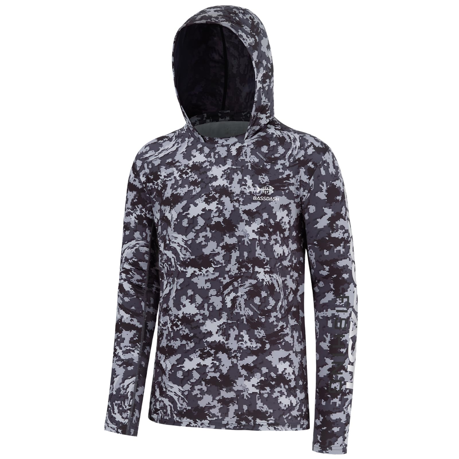 BASSDASH Men's UPF 50+ Performance Camo Hoodie Shirt Quick Dry Long Sleeve Outdoor Fishing Hiking Hooded Shirts FS50M