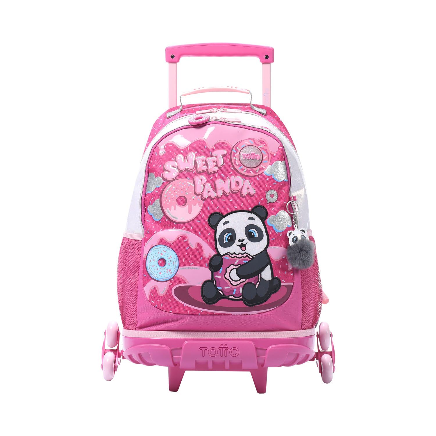 TOTTO Mochila Escolar con Ruedas, Modelo Sweet Panda L, Mochila Grande, Capacidad 25 L, 2 Compartimentos, 2 Bolsillos Botella, Protección en la Base, Sistema 3 Ruedas, Correas Ajustables, Color Rosa