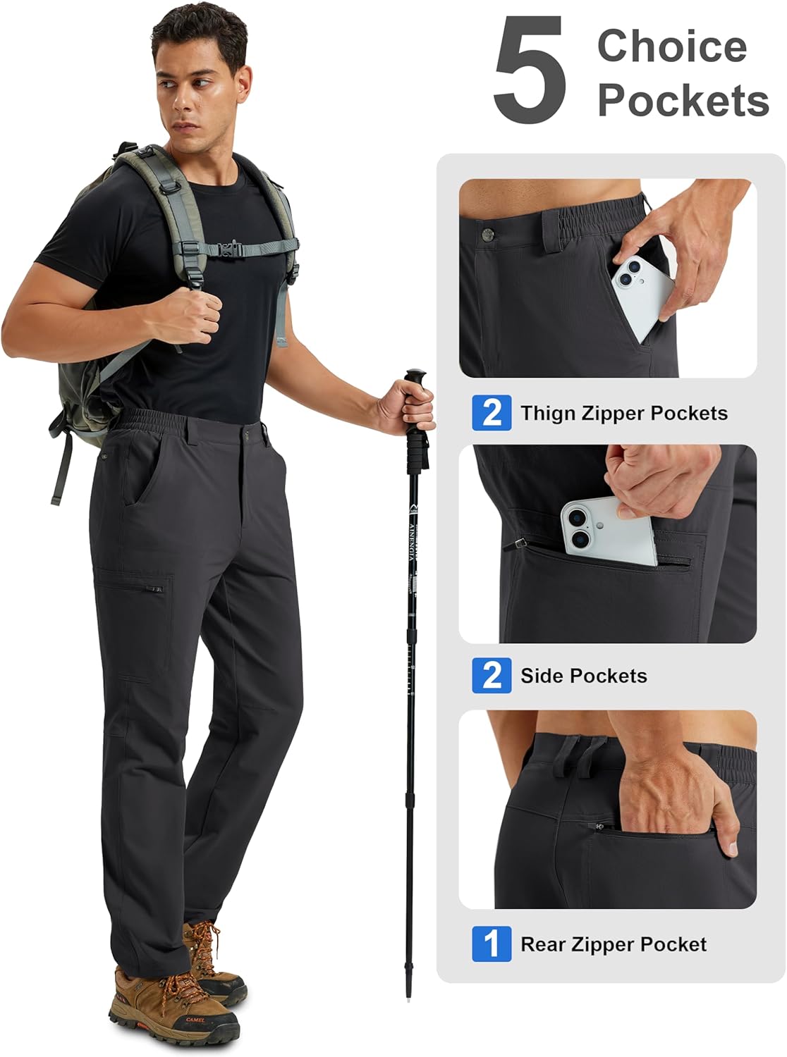 TACVASEN Men's Hiking Pants Quick Dry Lightweight Waterproof Breathable Casual Outdoor Fishing Travel Summer Pants - Image 4