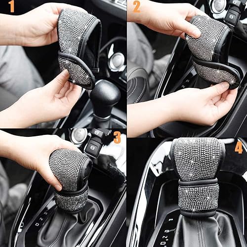 Miniatura 2 de AOCISKA Funda universal para palanca de cambios de automóvil, cubierta de cuero para palanca de cambios con diamantes de imitación brillantes,