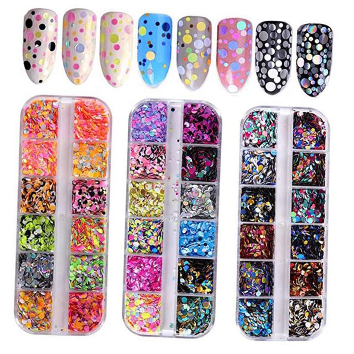 NULYLU 12 Round Nail Glitter Sequins Thin and Adhesive for DIY Nail Art Decor