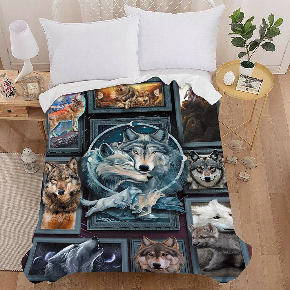 3D Loup Plaid Couverture Polaire En Flanelle, Couverture De Canapé Jeté De Lit Animal Couverture Pour Adultes Et Enfants 150x130cm - Maison