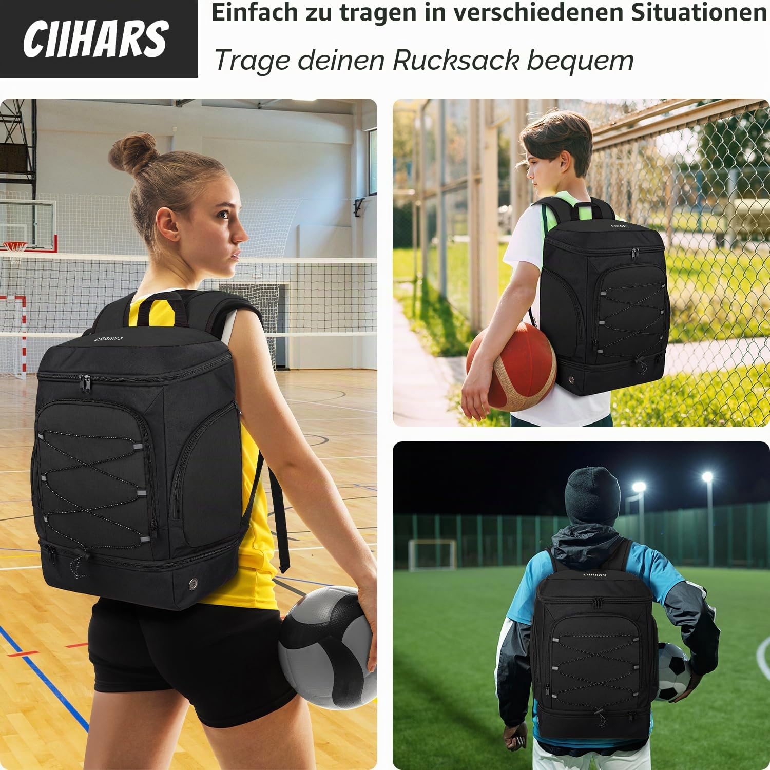 Fußball-Rucksack, Fußballtasche mit Ballhalter, inklusive separatem Schuh- und Ballfach, Sportausrüstungstaschen, passend für Basketball, Volleyball, Fußball