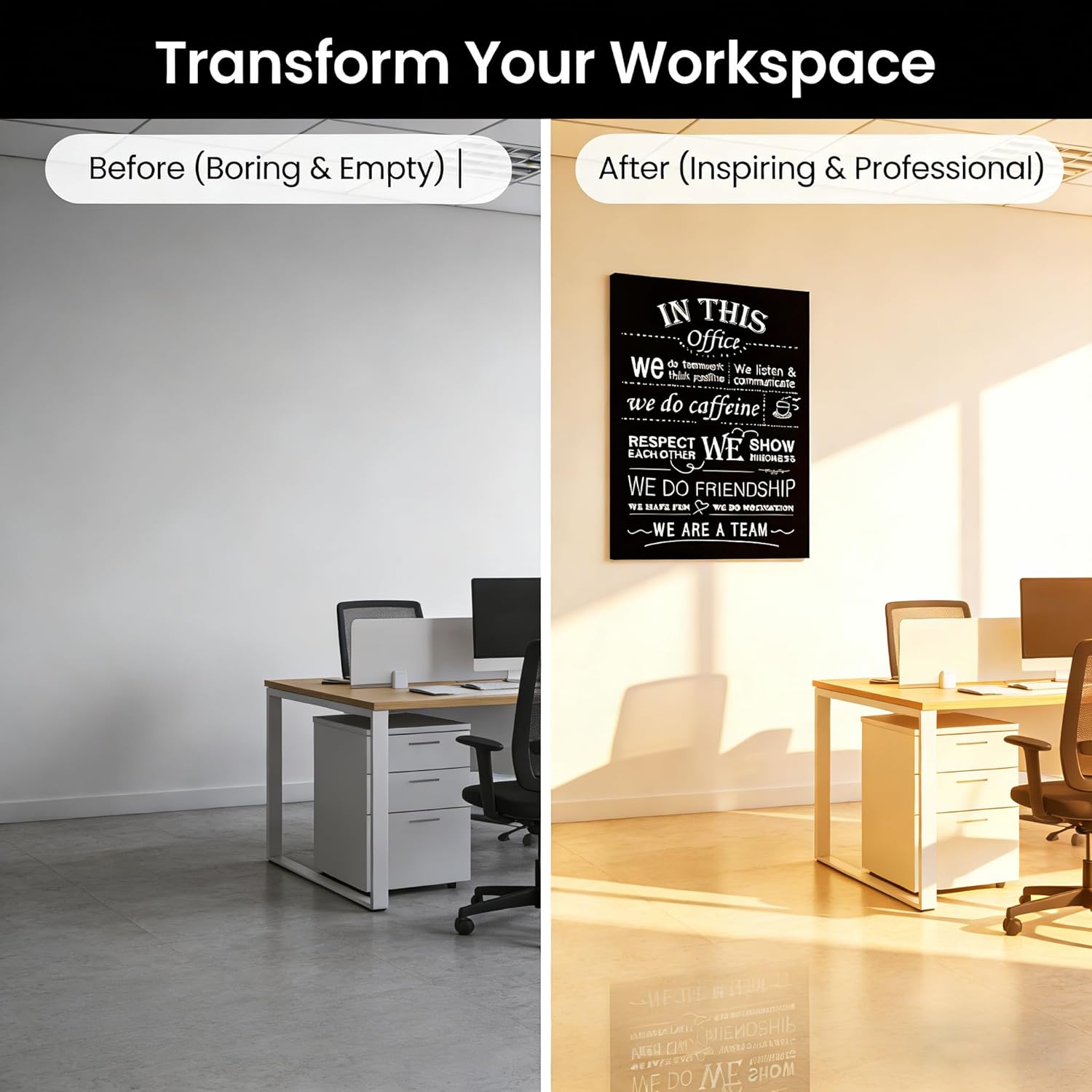 GEFQBBLD In This Office We Are A Team Canvas Wall Art, Black and White Motivational Teamwork Quote Print, Vintage Typography Office Decor for Workplace Break Room 16x24