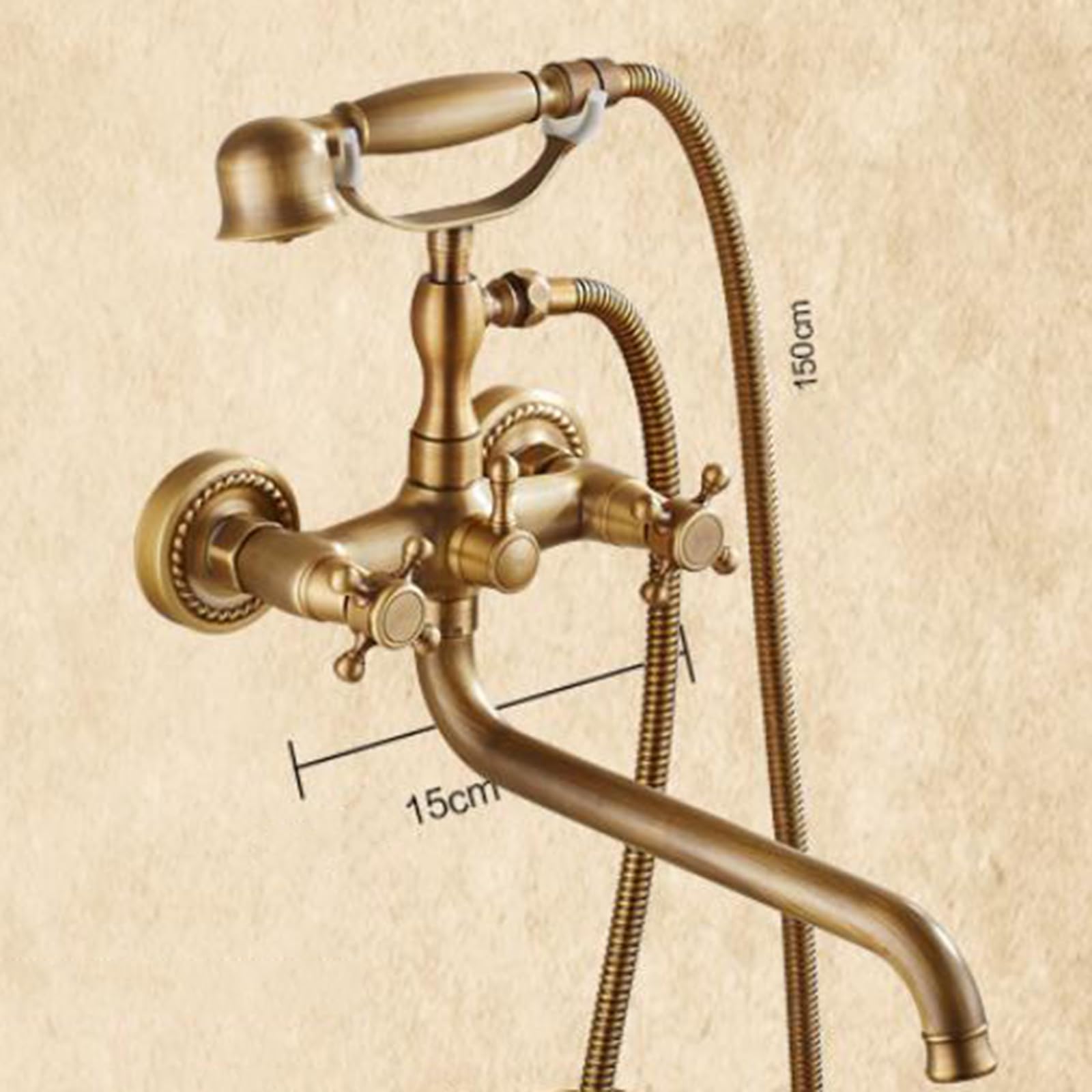 Grifo Mezclador de Ducha Y Bañera con Manija Doble Cruzada Antigua de Latón Juego Vintage para Montaje En Pared A