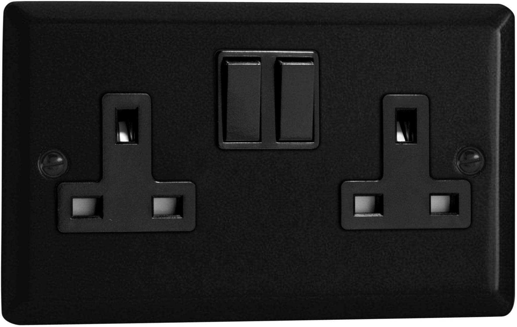 Varilight Urban Matt Black 2 Gang Double Pole Switched 13 Amp Plug Socket wit...