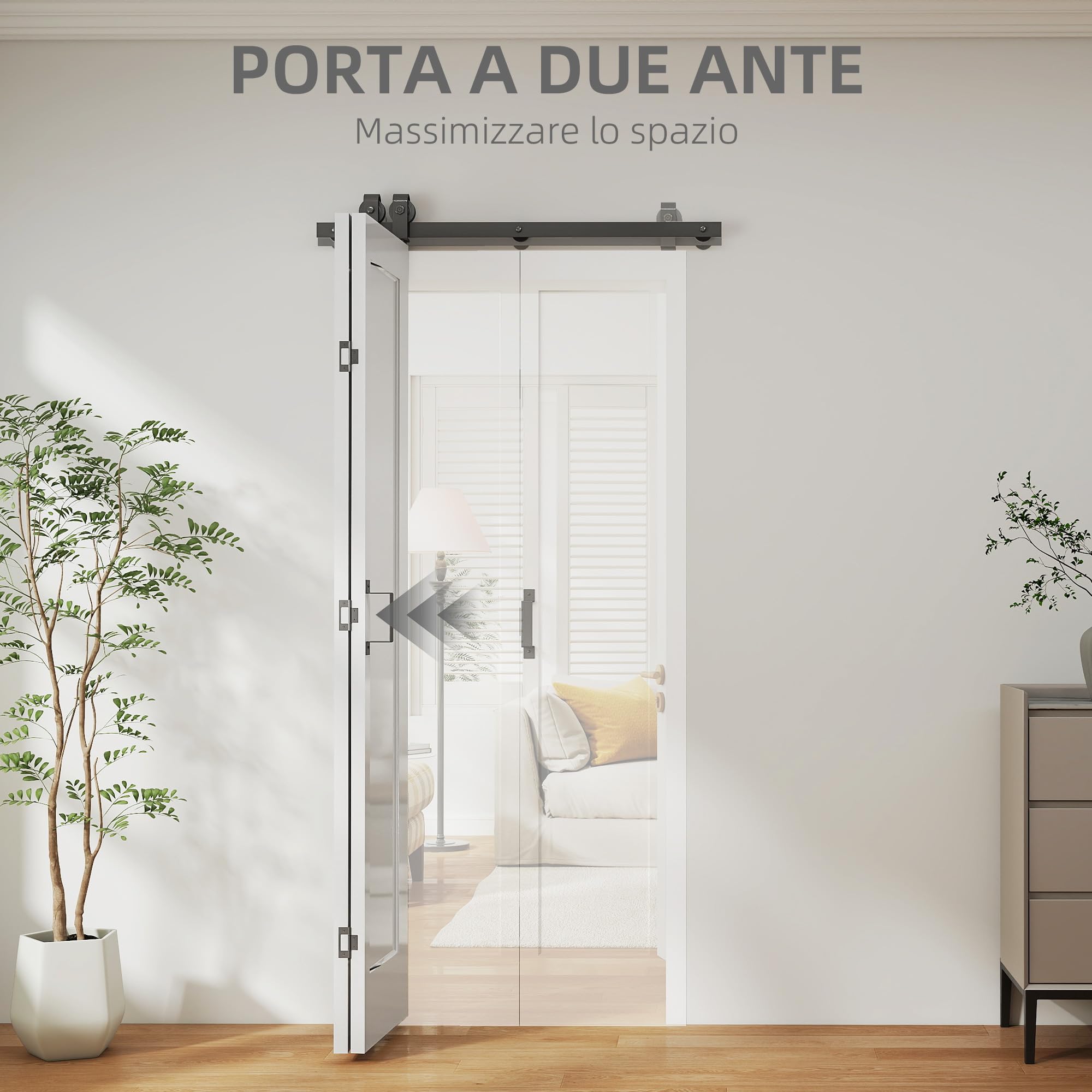 HOMCOM Porta Scorrevole a Libro 90x210 cm, Porta Pieghevole a Portafoglio con Maniglia e Superficie Verniciabile, Bianco