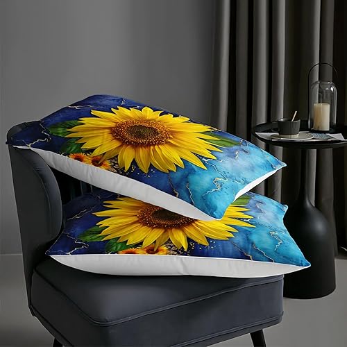 Miniatura 6 de AILONEN Juego de edredón de girasol, tamaño Queen, juego de ropa de cama con estampado de girasol amarillo en acuarela azul para niños y niñas,