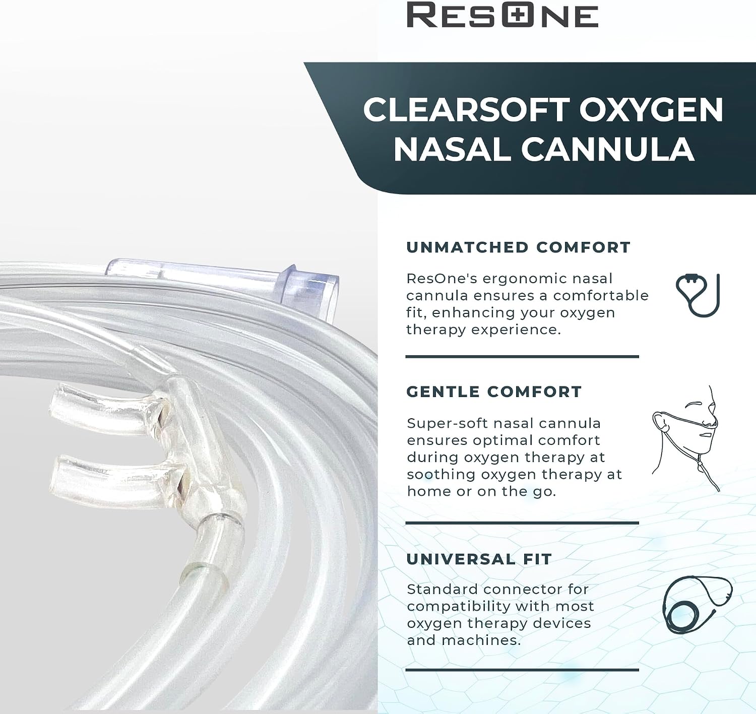 ResOne 4Ft Soft Adult Oxygen Nasal Cannula 100-Pack - Curved Prongs, Crush-Resistant Tubing - Nasal Tubes, Oxygen Concentrator Supplies - Soft Curved Nose Piece, Standard Size, Standard Flow 6 LPM
