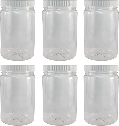 Pinnacle Mercantile Tarros de plástico PET transparente con tapas de rosca de 64 onzas, juego de 48 unidades de boca ancha