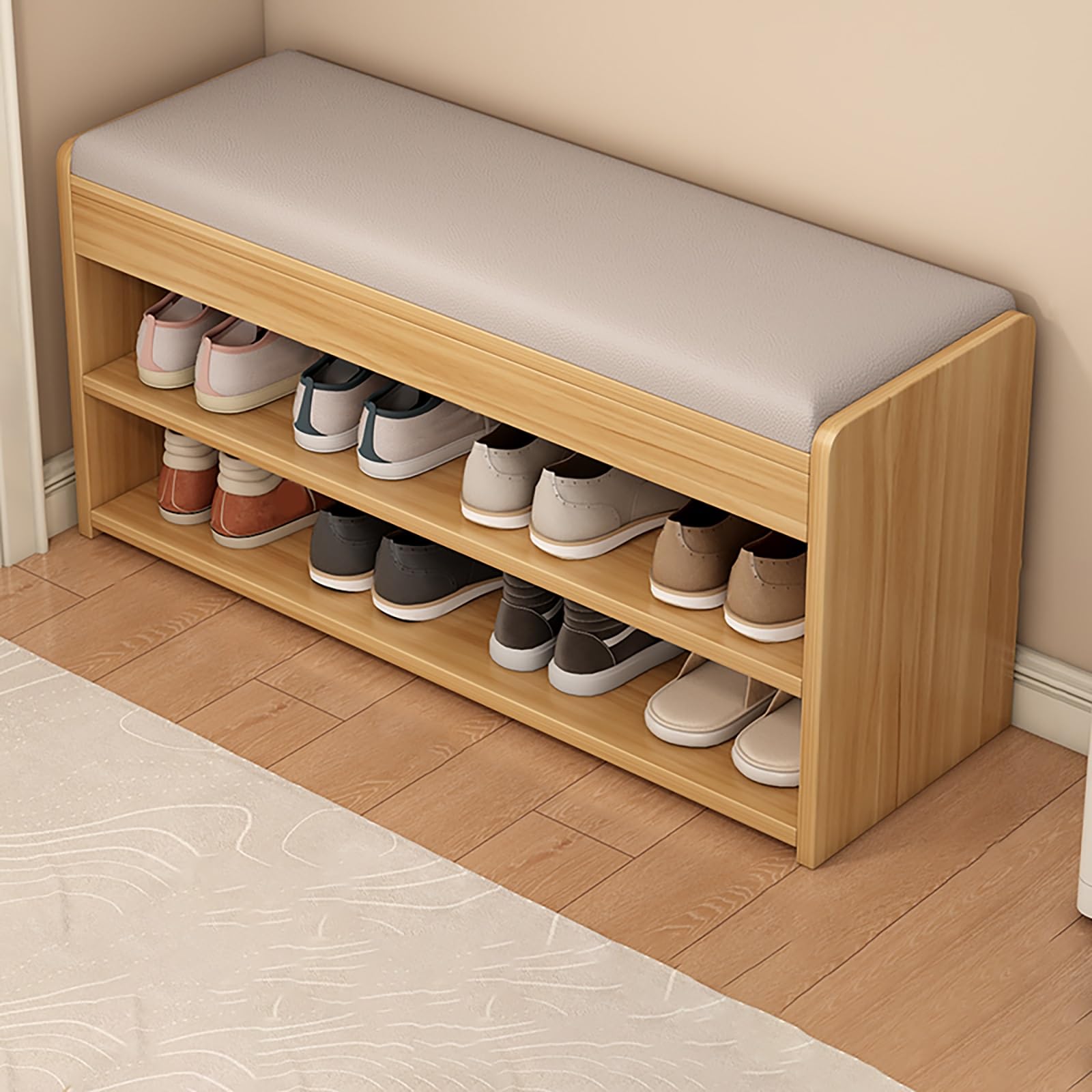 GDMDPTE Modern 2-Tier Shoe Storage Bench Upholstered Entryway Stool Construction for Front Door Stylish nizer for Shoes and Accessories