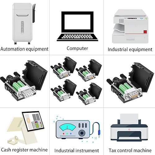 Miniatura 6 de DB9 Breakout Connector (4 macho), BIFALE DB9 Conector sin soldadura RS232 D-SUB Adaptadores seriales 0.630 in más delgado 9 Pin Port Terminal