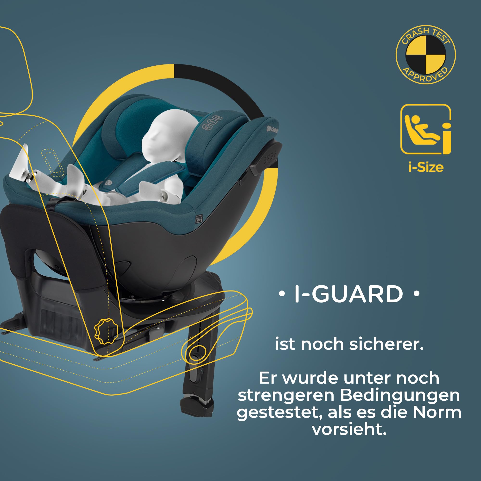 Kinderkraft I-GUARD i-size 40-105 cm Kindersitz mit Isofix base und Stützfuß, speziellen Sicherheitssystemen, Reboarder 360 grad drehbar, Reclining, Kopfstütze mit einer Hand einstellen, Grau