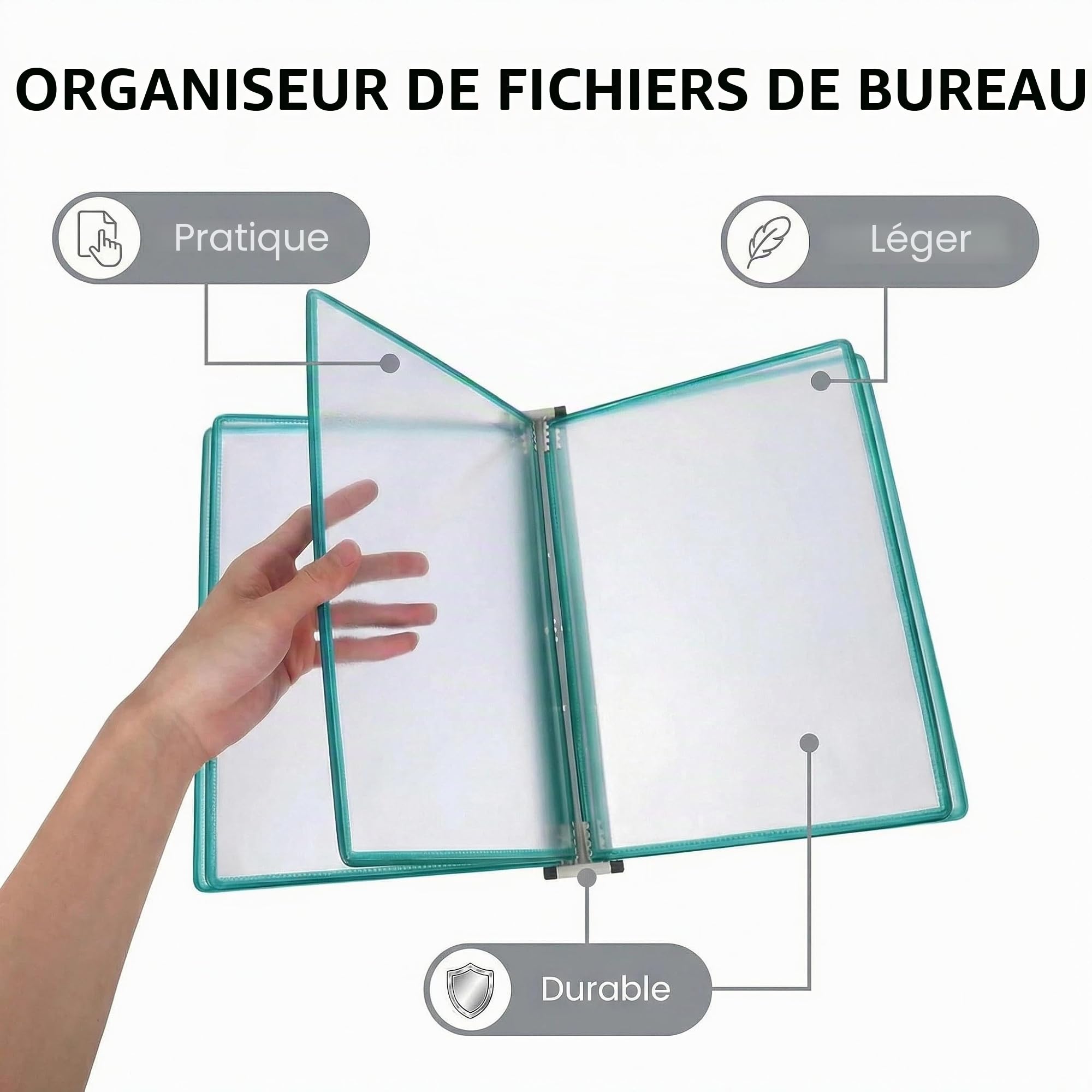 Porte-documents Mural à Suspendre, Organiseur Mural pour Documents A4, 5 Panneaux d'Affichage Transparents, Rouge