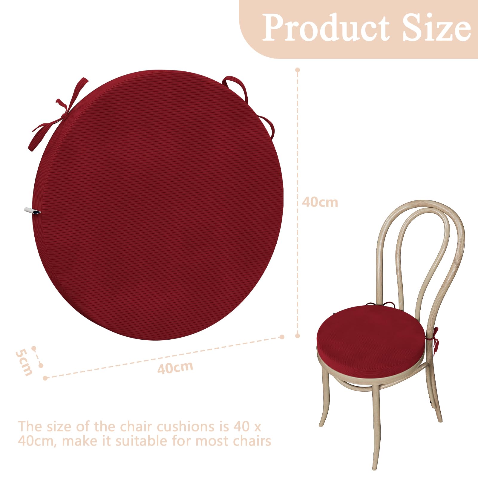 PRIMEPATIO Round Seat Cushions for Dining Chairs Set of 2 - Image 3