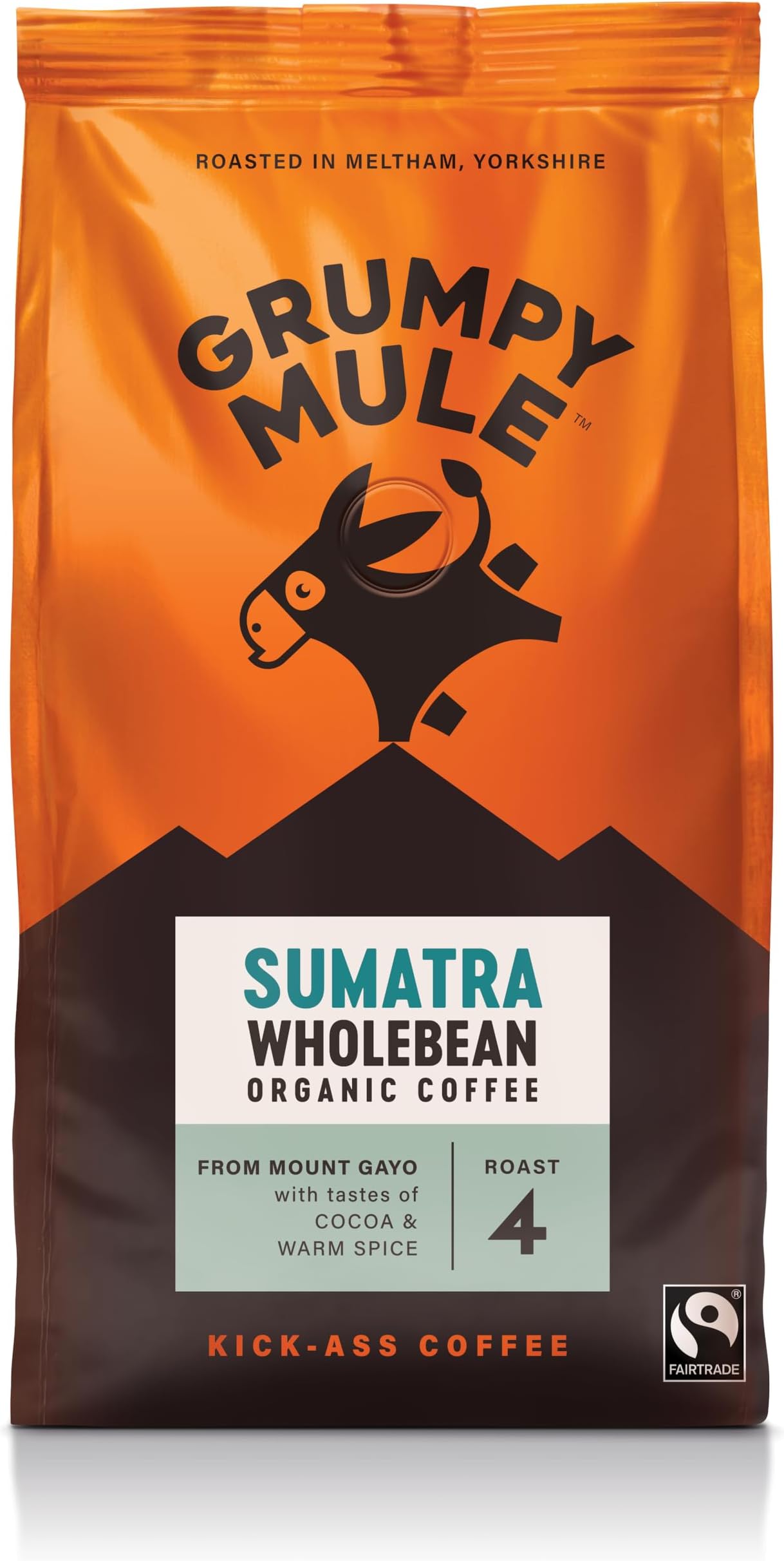 Grumpy Mule Sumatra Mount Gayo Organic (Whole Coffee Beans) with notes of Cocoa and Warm Spice 200g