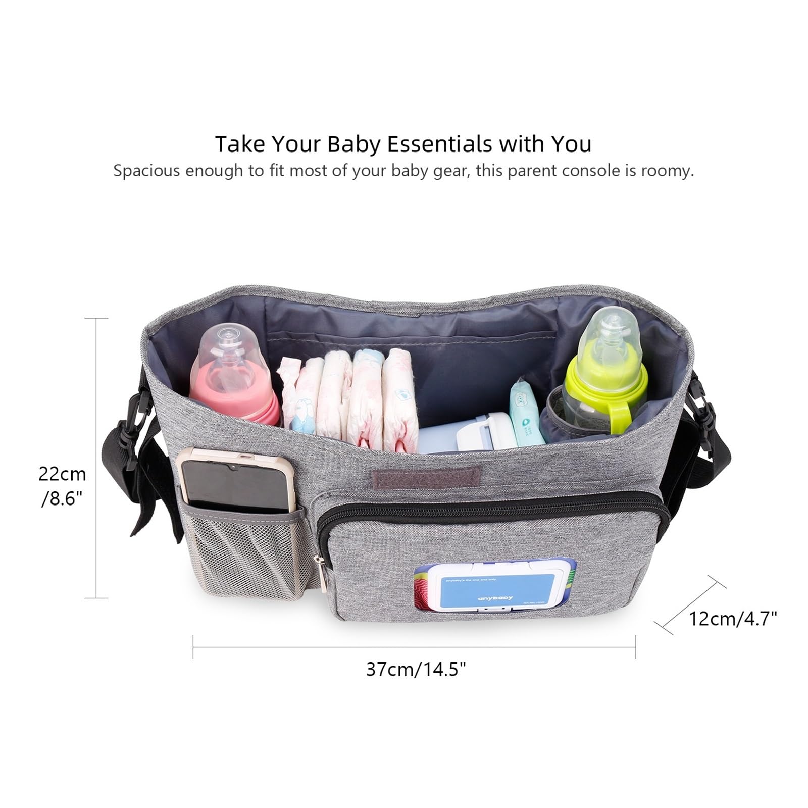 Wickeltasche Kinderwagen Kleine Wickeltasche, Kinderwagen-Organizer mit isoliertem Getränkehalter und Schultergurt, Mini-Kinderwagen-Aufbewahrungstasche for den Außenbereich(Black)