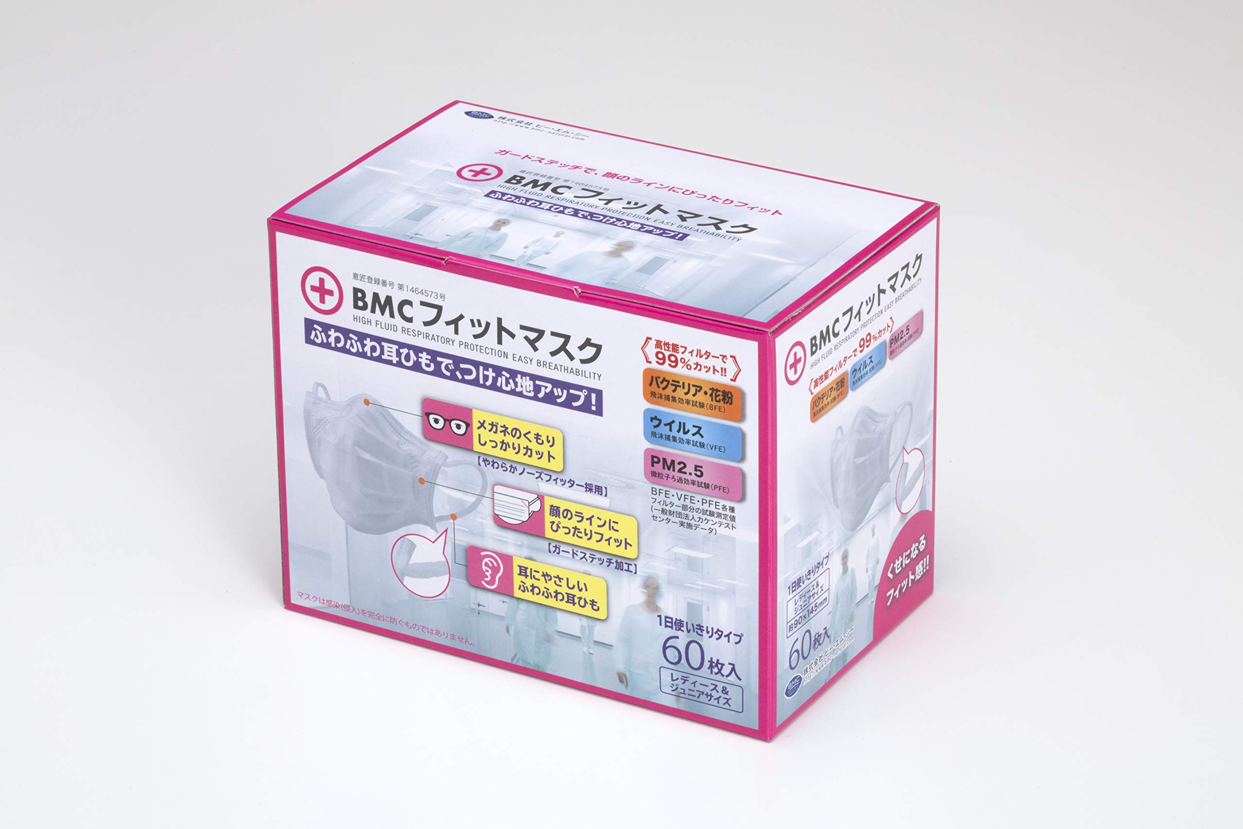 (PM2.5対応)BMC フィットマスク 使い捨てサージカルマスク レディース&ジュニアサイズ 60枚入